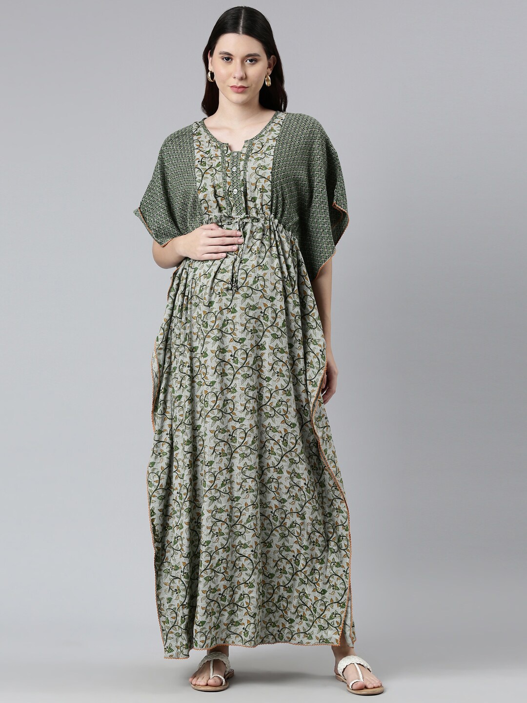 

GOLDSTROMS Floral Printed Maternity Kaftan Nightdress, Green