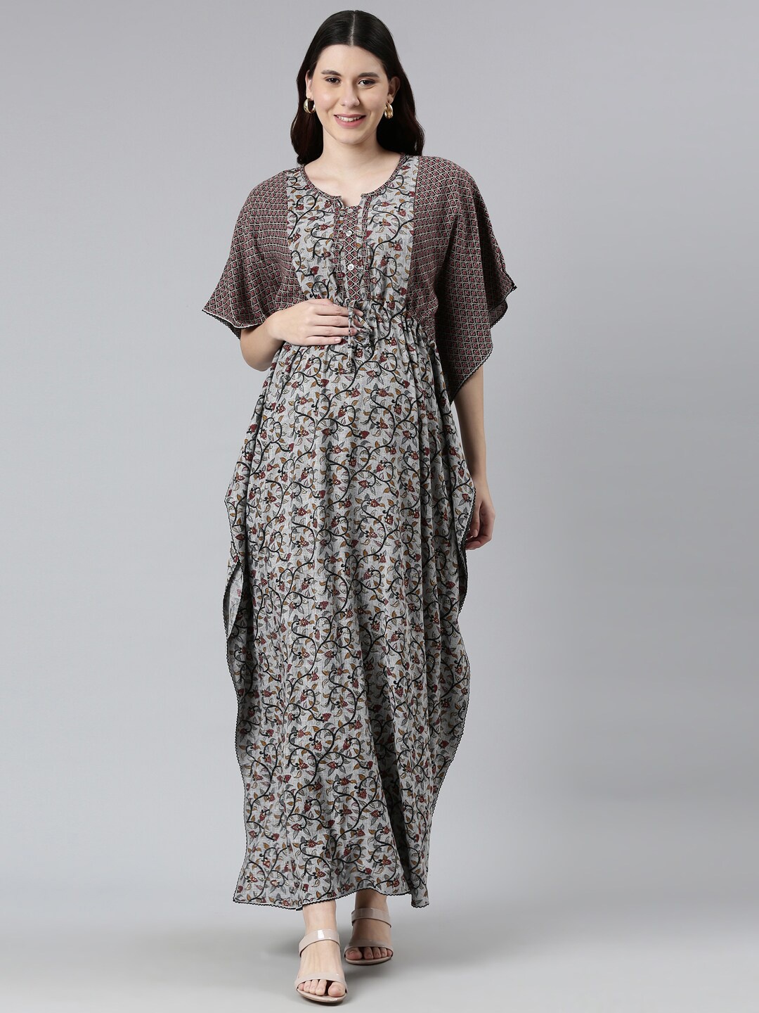 

GOLDSTROMS Floral Printed Maternity Kaftan Nightdress, Grey