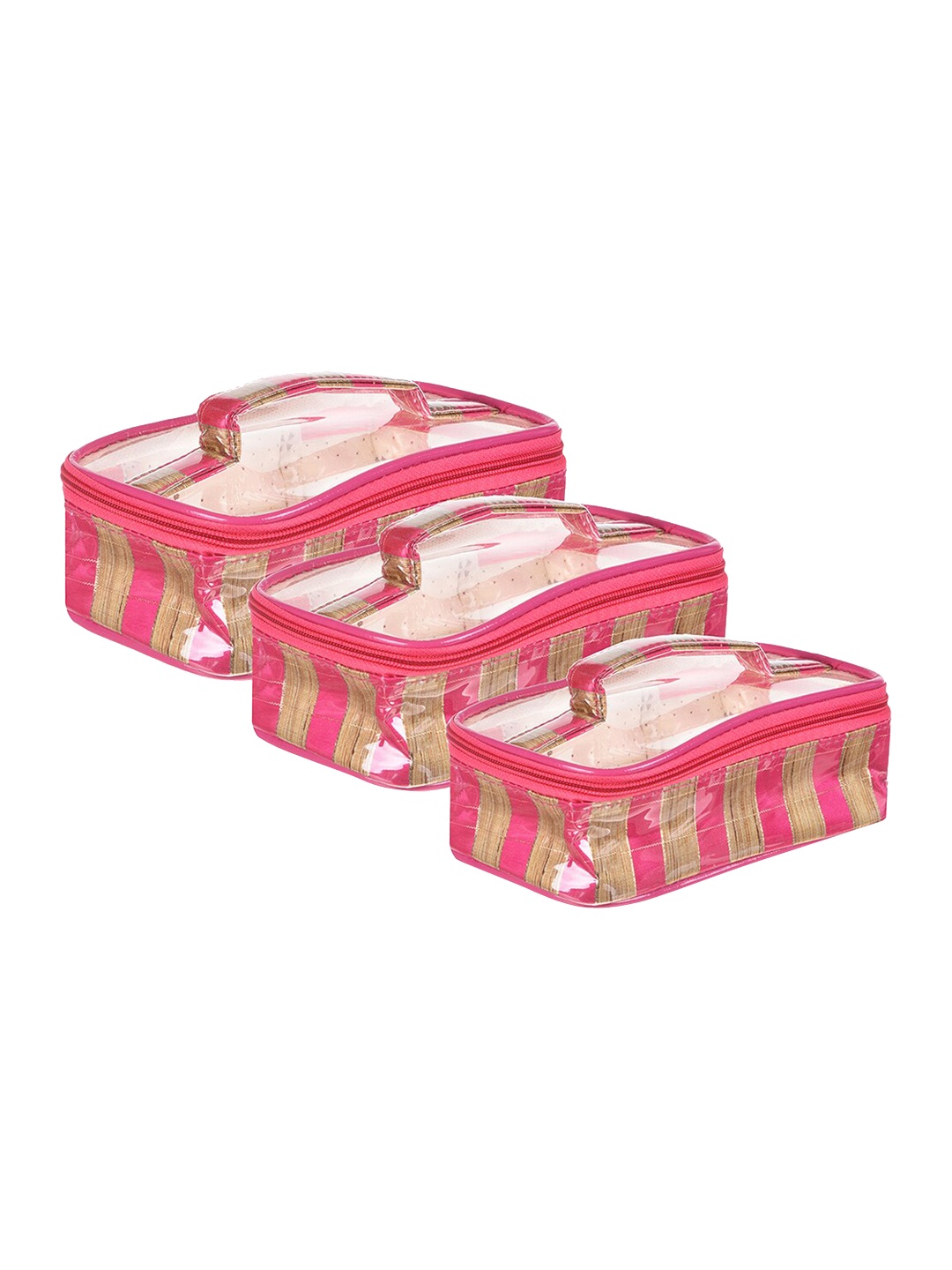 

Kuber Industries Pink 3 Pieces Printed Toiletry Bag With Handle