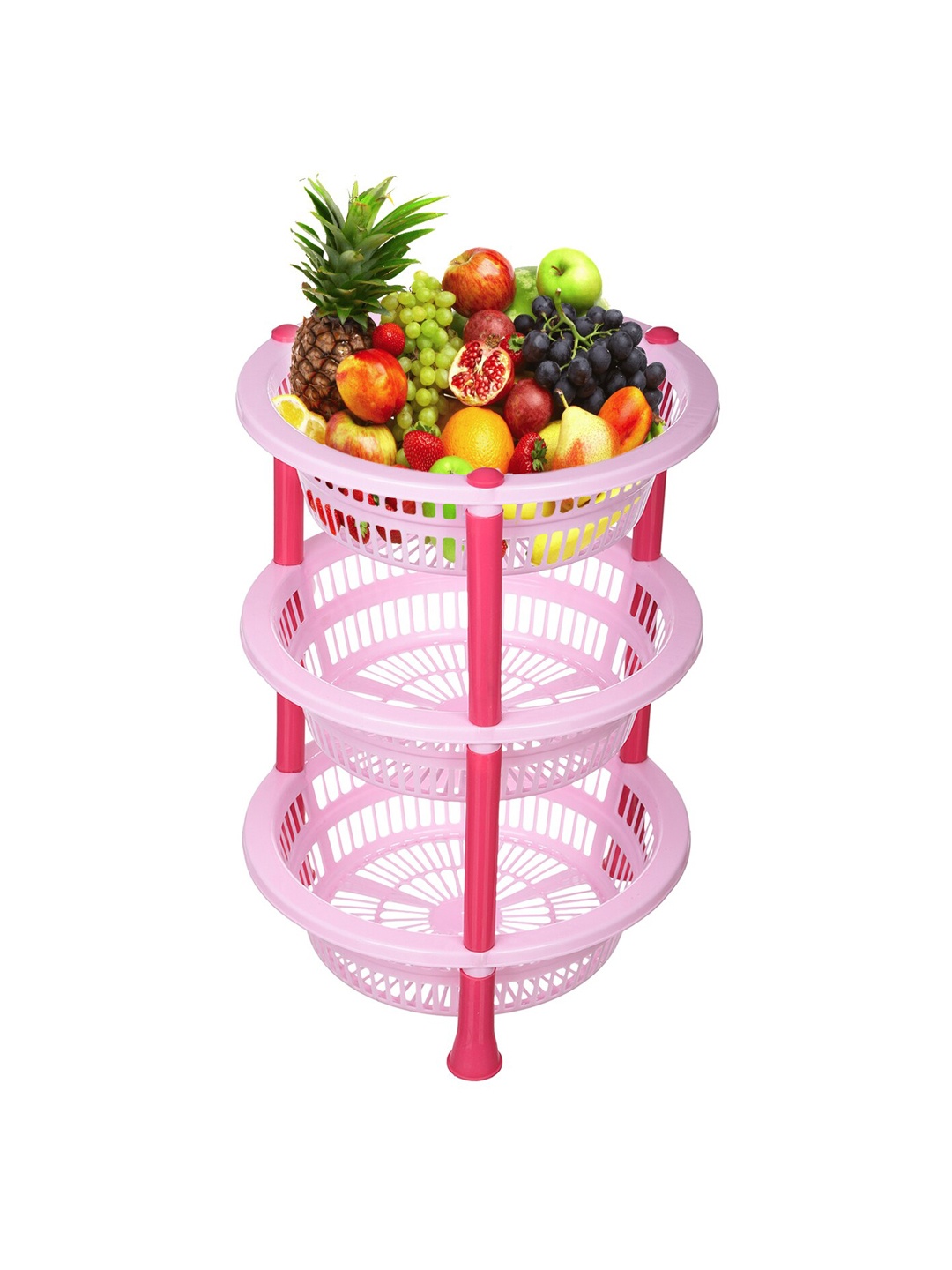 

Kuber Industries Pink 3 Layer Fruit & Vegetable Basket