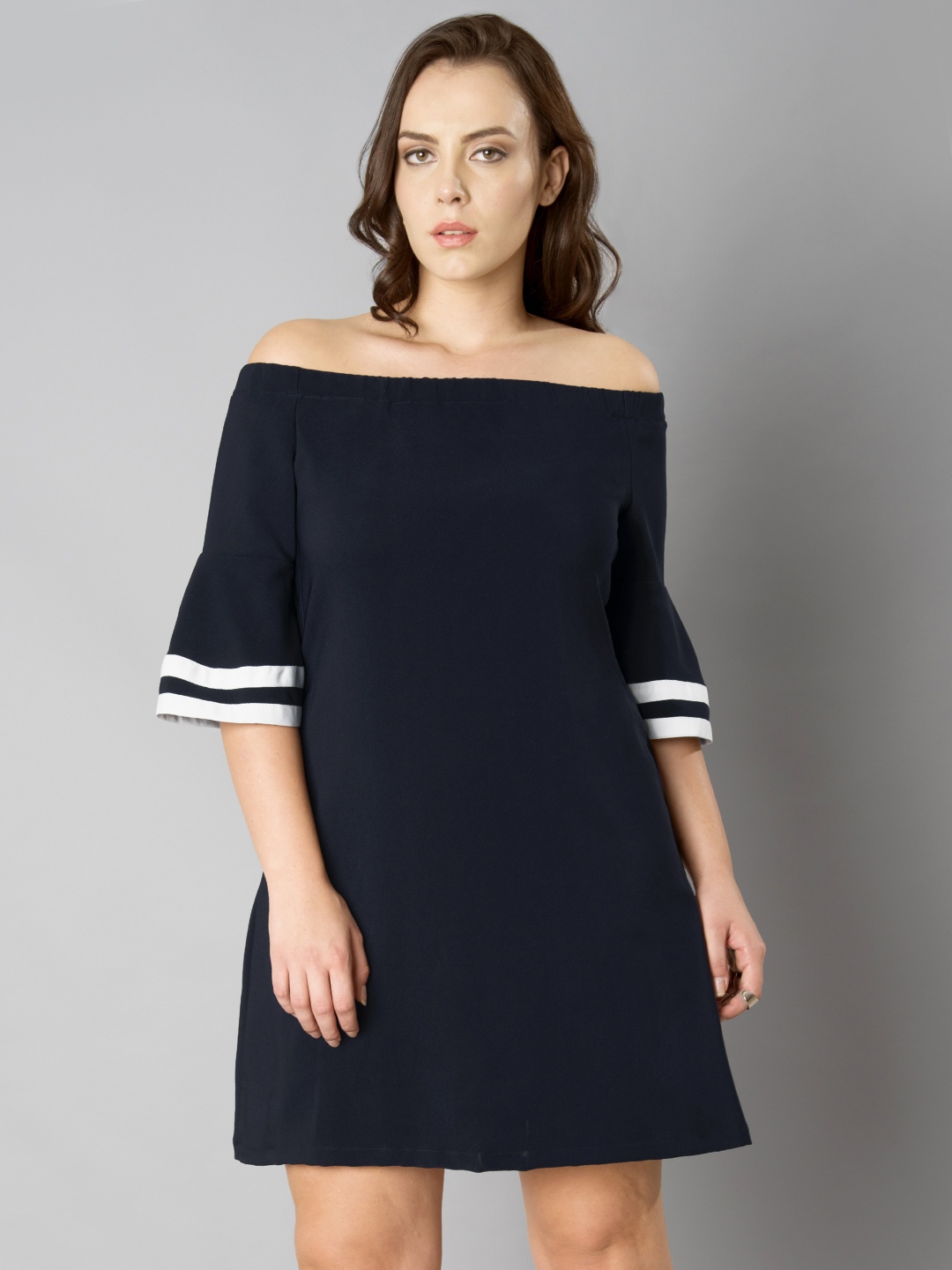 

FabAlley Curve Plus Size Women Navy Blue Solid Sheath Dress