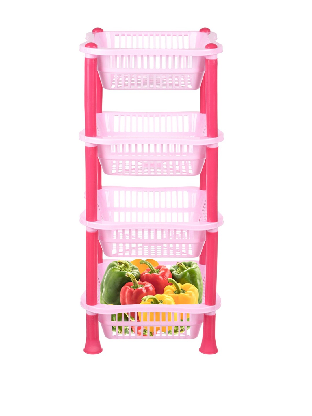 

Kuber Industries Pink 4 Layer Fruit & Vegetable Basket