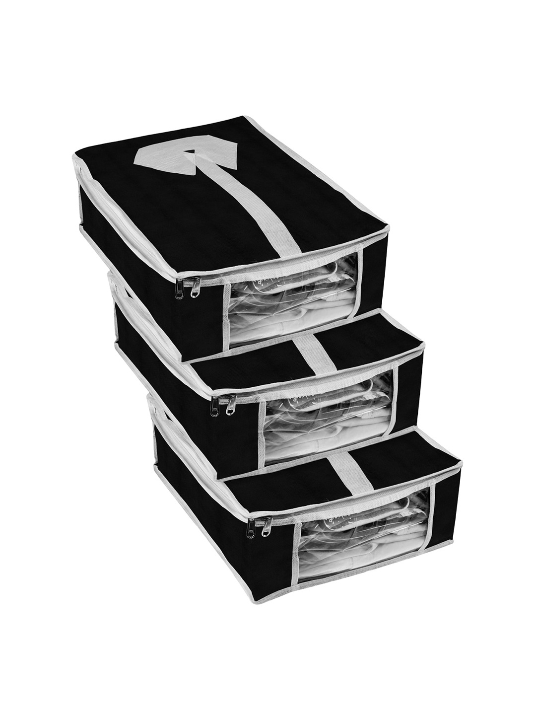 

Kuber Industries Black & White 3 Pieces Printed Shirt Cover With Transparent Window