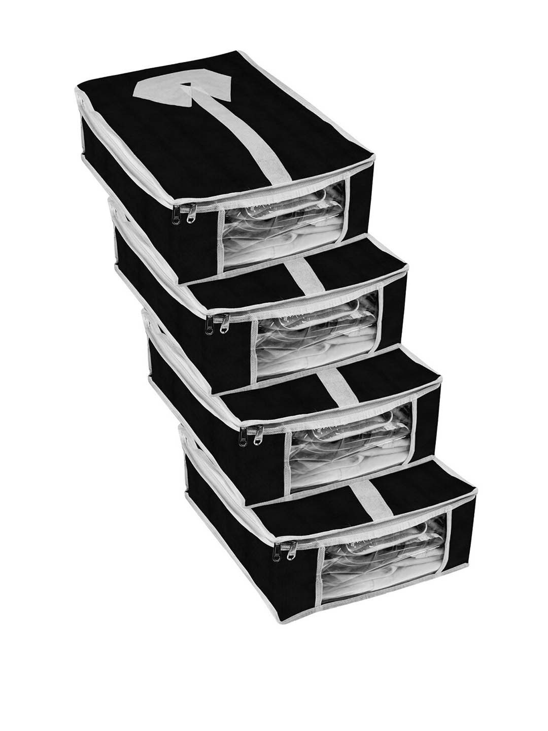 

Kuber Industries Black 4 Pieces Foldable Shirt Cover With Transparent Window