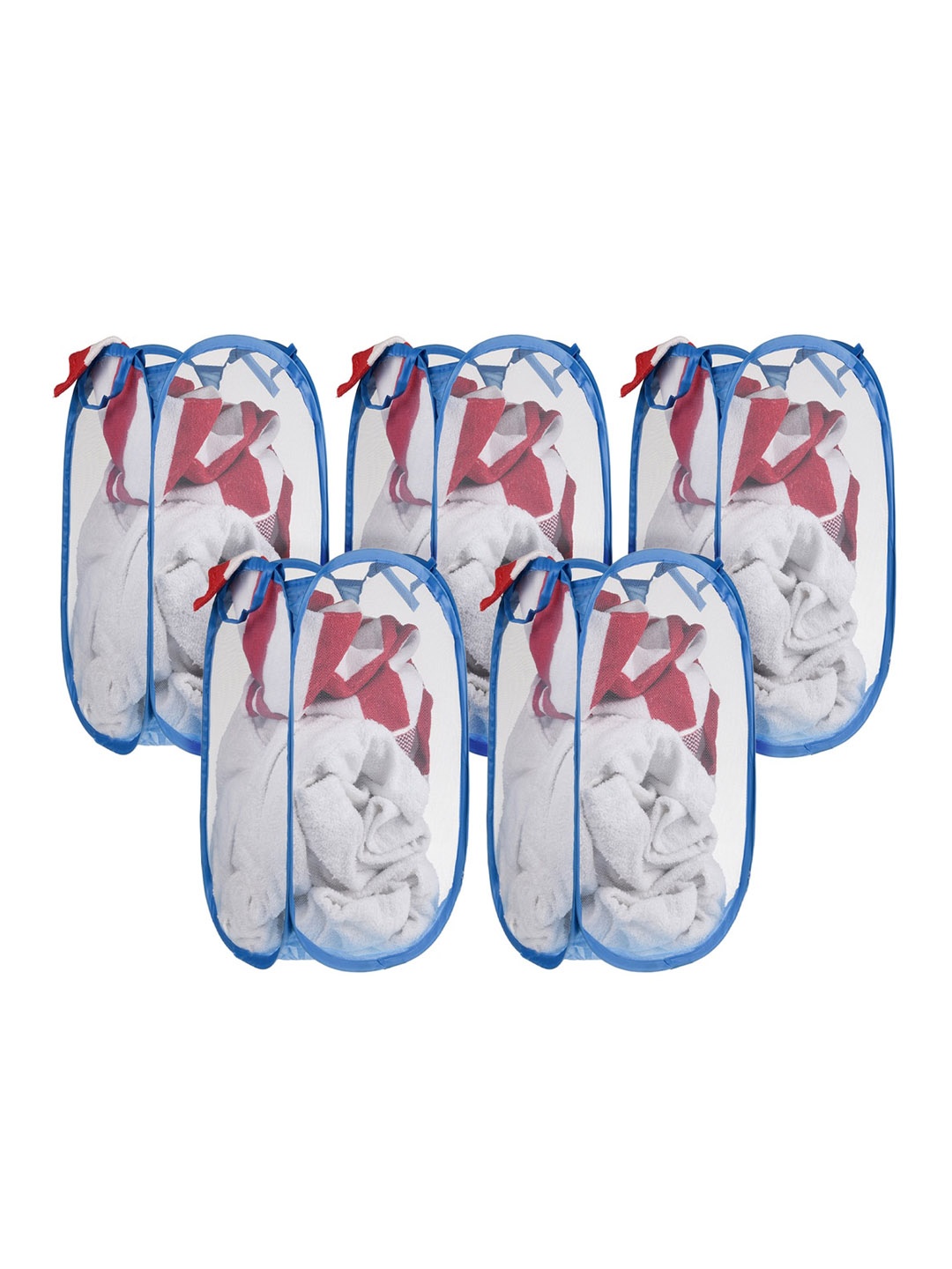 

Kuber Industries Blue 5 Pieces Textured Foldable Laundry Bags
