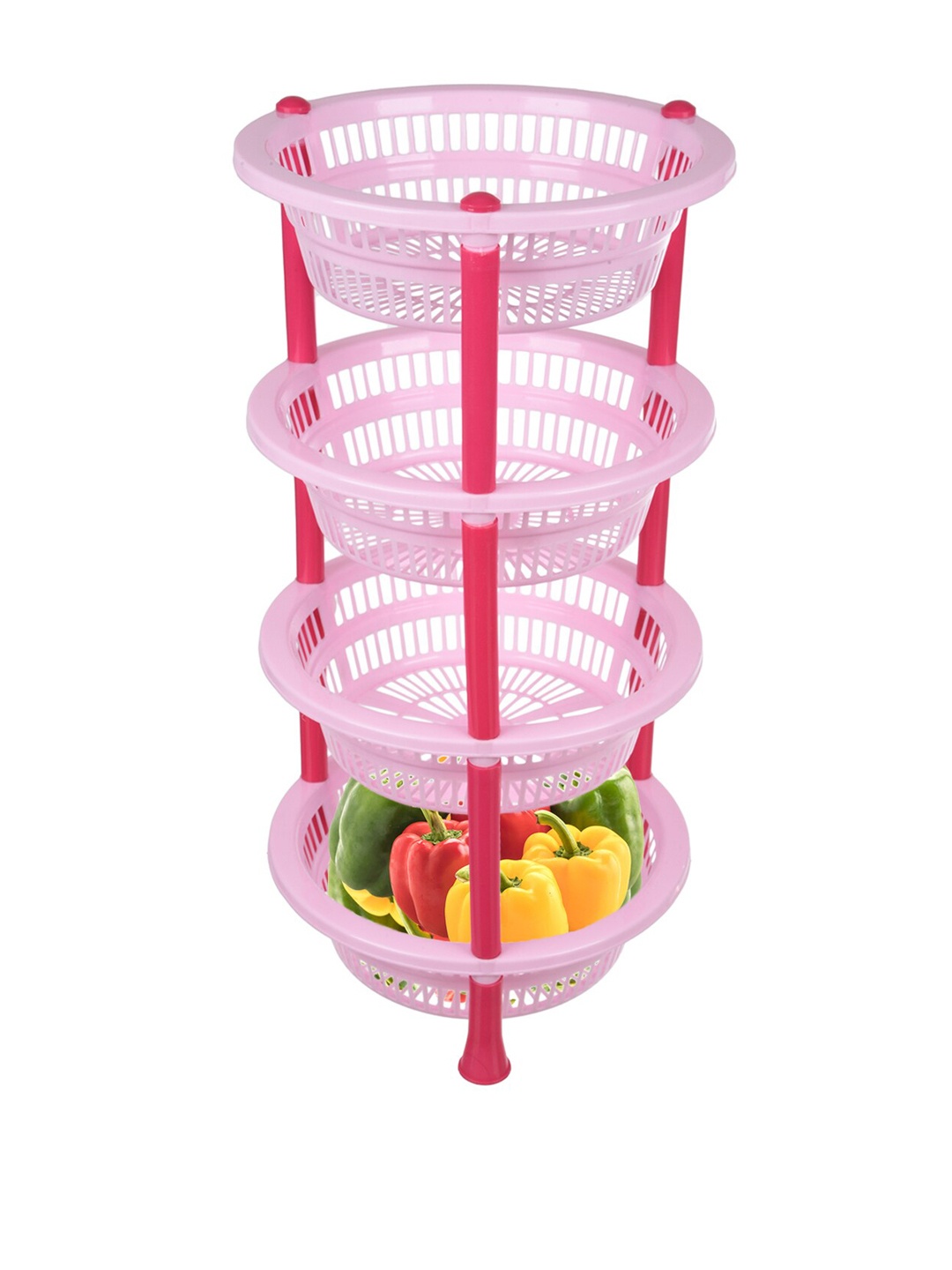 

Kuber Industries Pink 4 Layer Fruit & Vegetable Basket