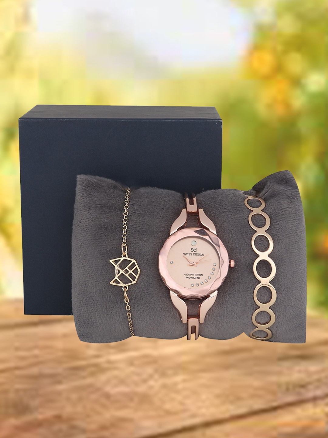 

Swiss Design Women Straps Analogue Watch & Jewellery SDWJ Set-102, Rose gold