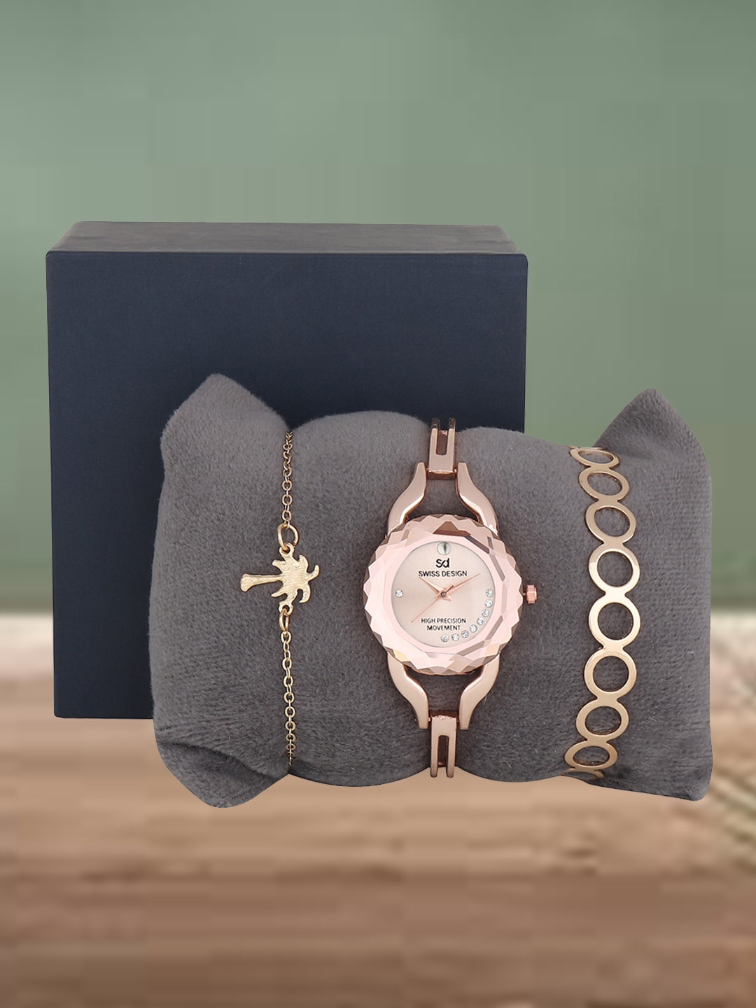 

Swiss Design Women Analogue Watch & Jewellery SDWJ Set-103, Rose gold