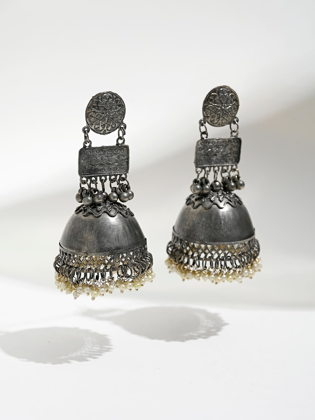 

XPNSV Contemporary Oxidised Jhumkas, Silver