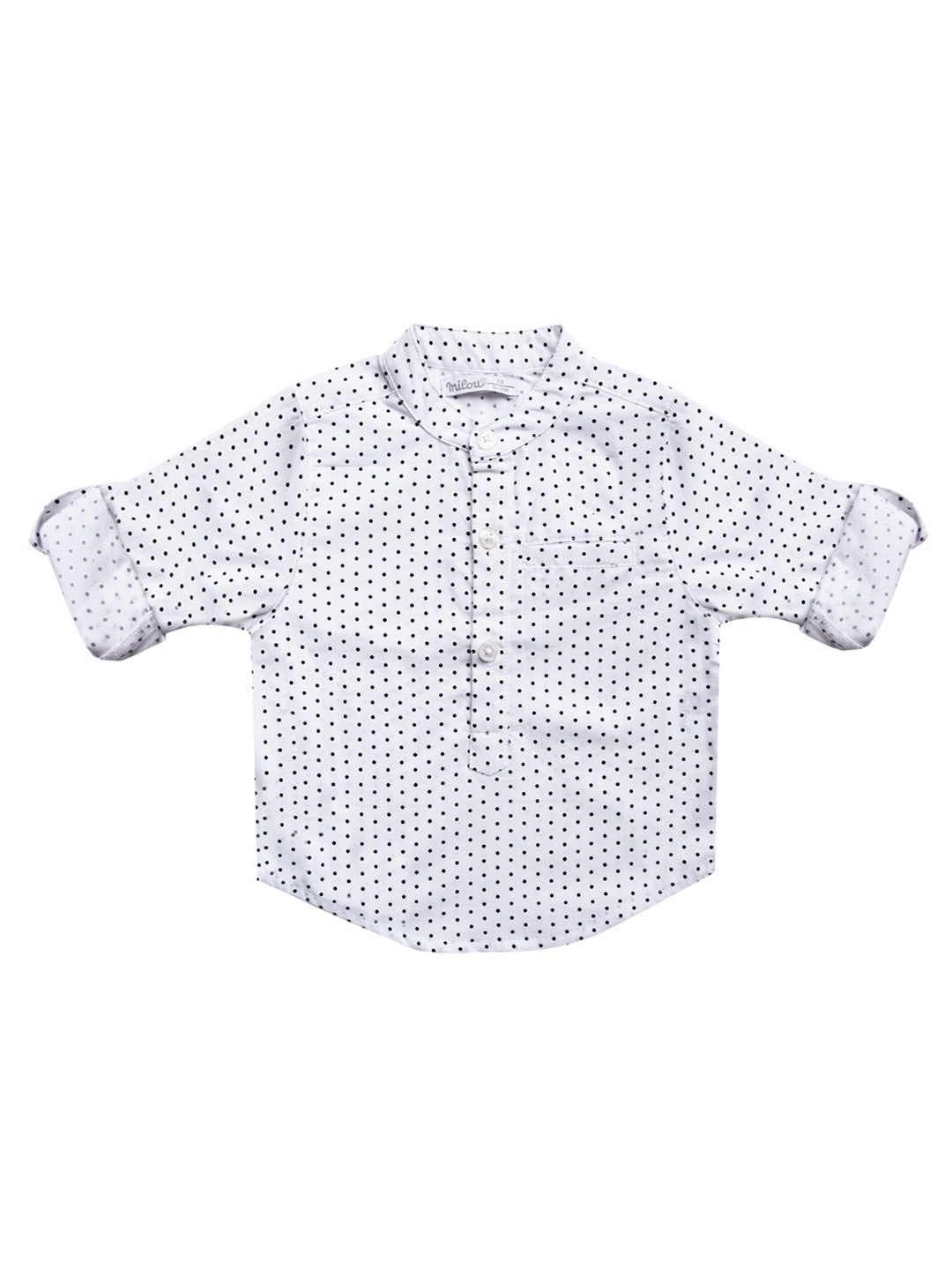 

milou Boys Micro Ditsy Printed Band Collar Roll-Up Sleeves Pure Cotton Casual Shirt, White