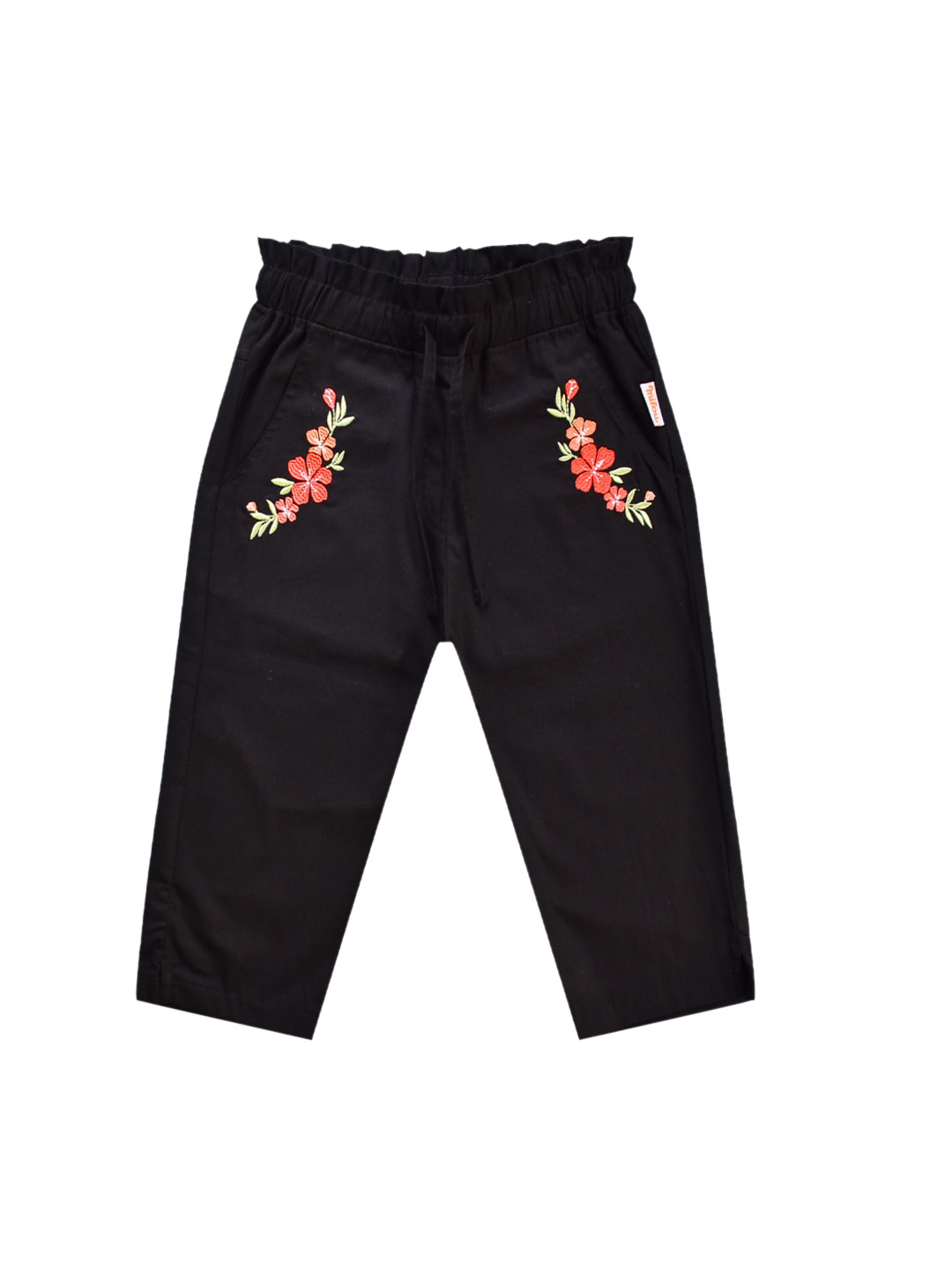 

milou Girls Floral Embroidered Cotton Harem Pants, Black