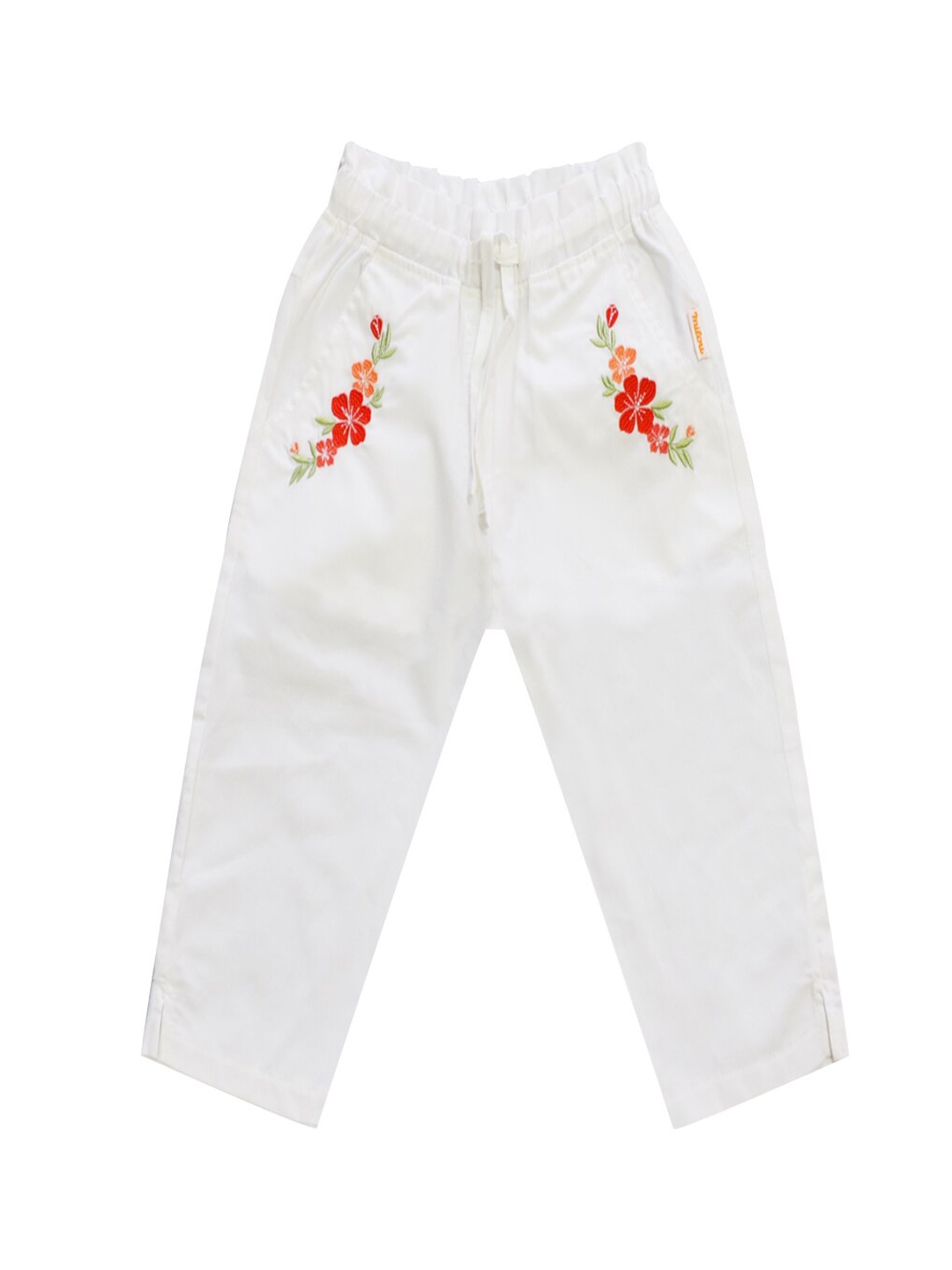 

milou Girls Floral Embroidered Cotton Harem Pants, White