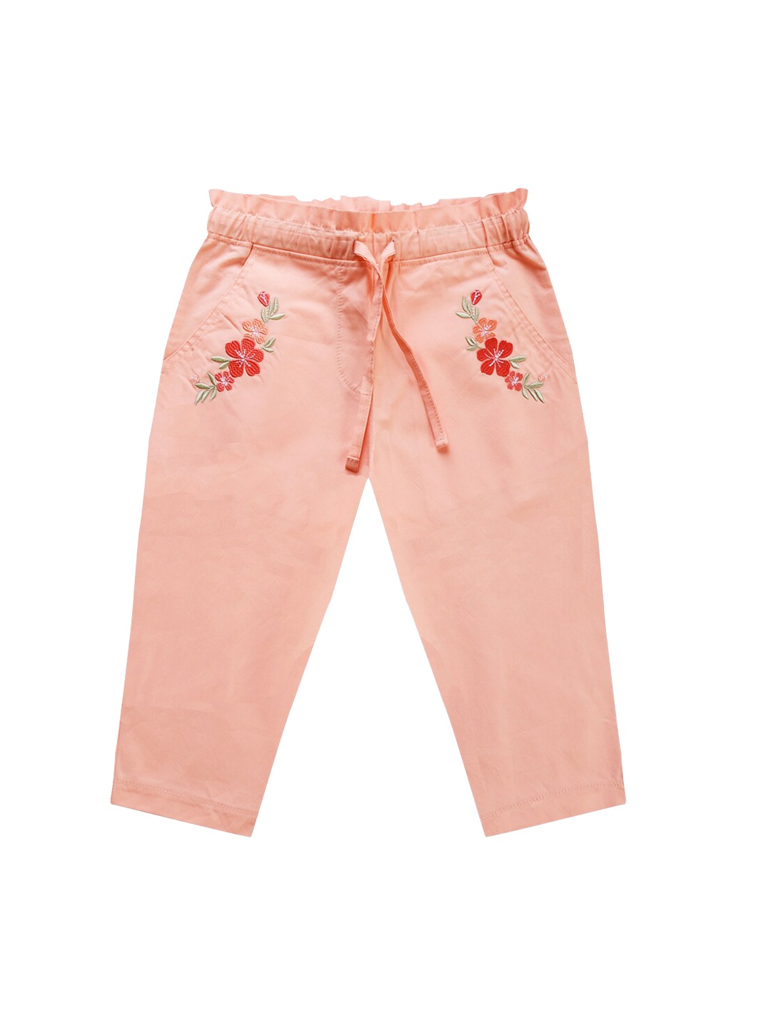 

milou Girls Floral Embroidered Cotton Harem Pants, Peach