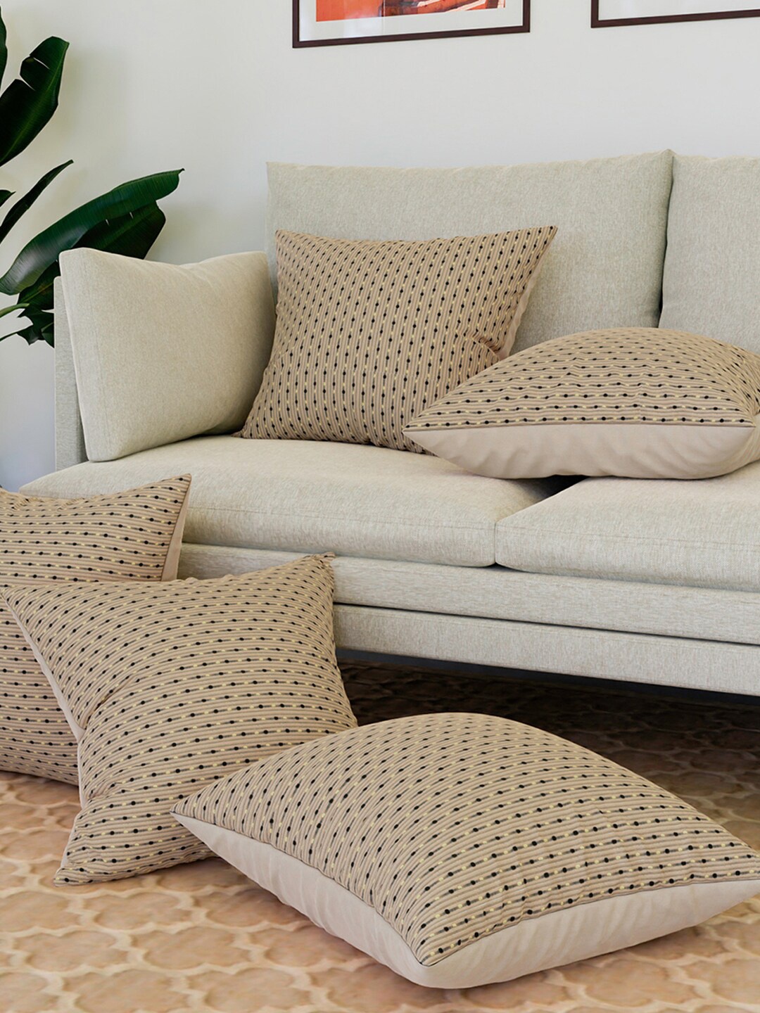 

Kuber Industries Cream-Coloured & Blue 5 Pieces Square Cushion Covers