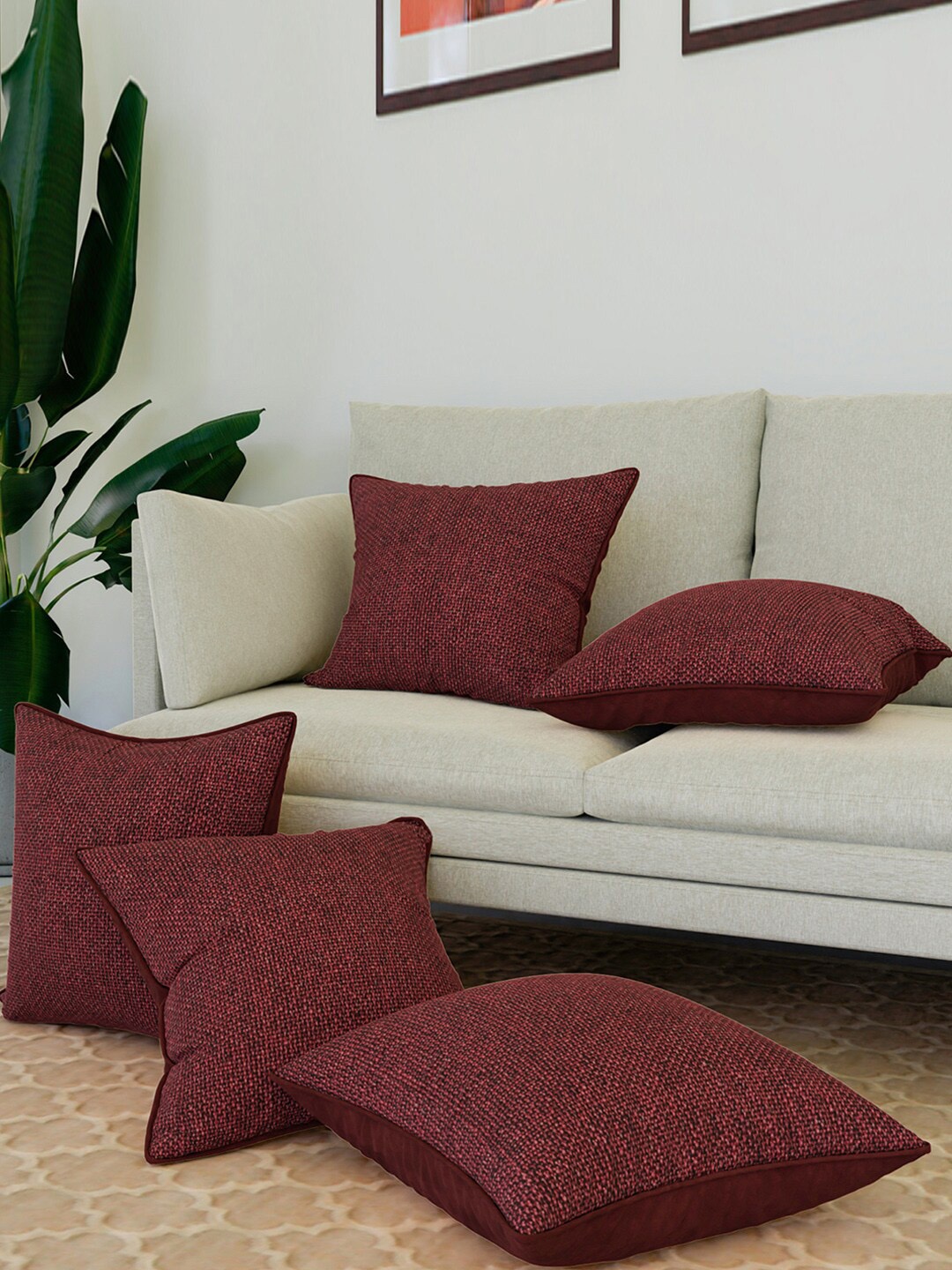 

Kuber Industries Maroon 5 Pieces Jute Cotton Square Cushion Covers