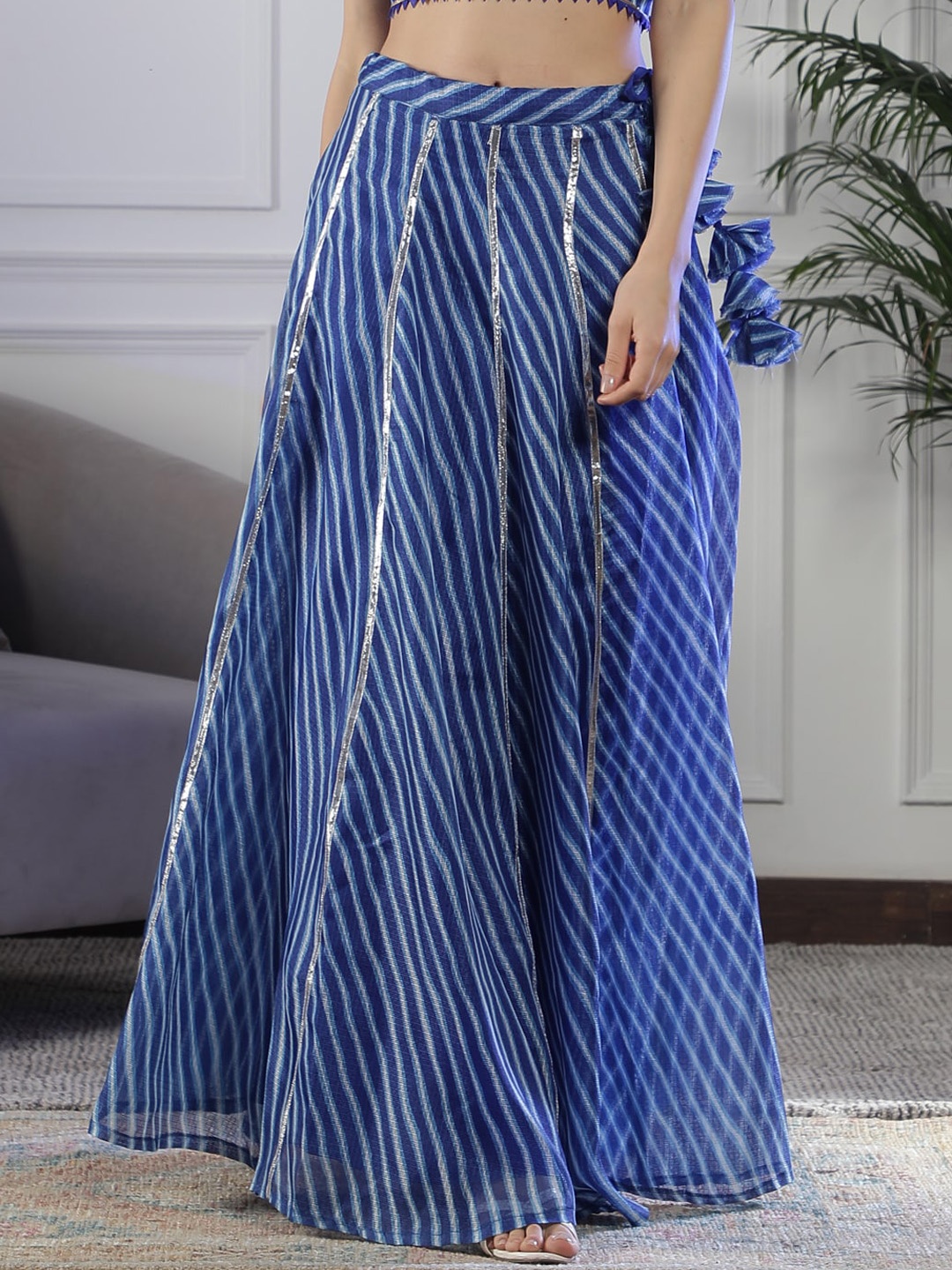 

NEUDIS Lehariya Printed Flared Maxi Lehenga Skirt, Blue