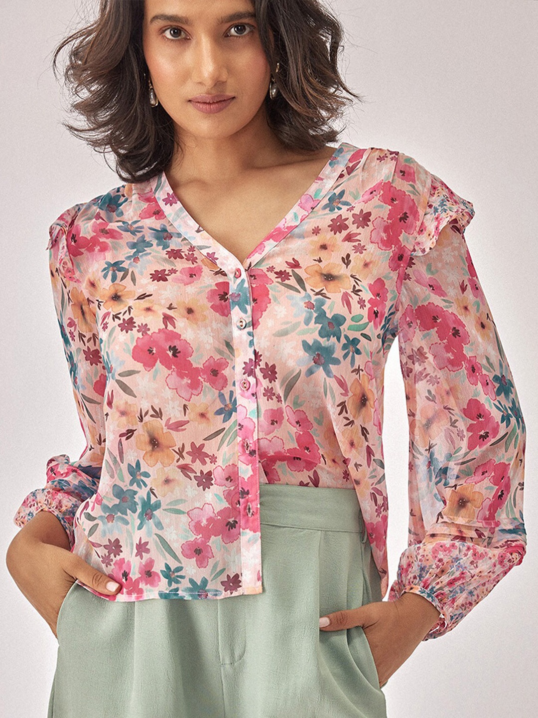

The Label Life Pink Floral Print Chiffon Top