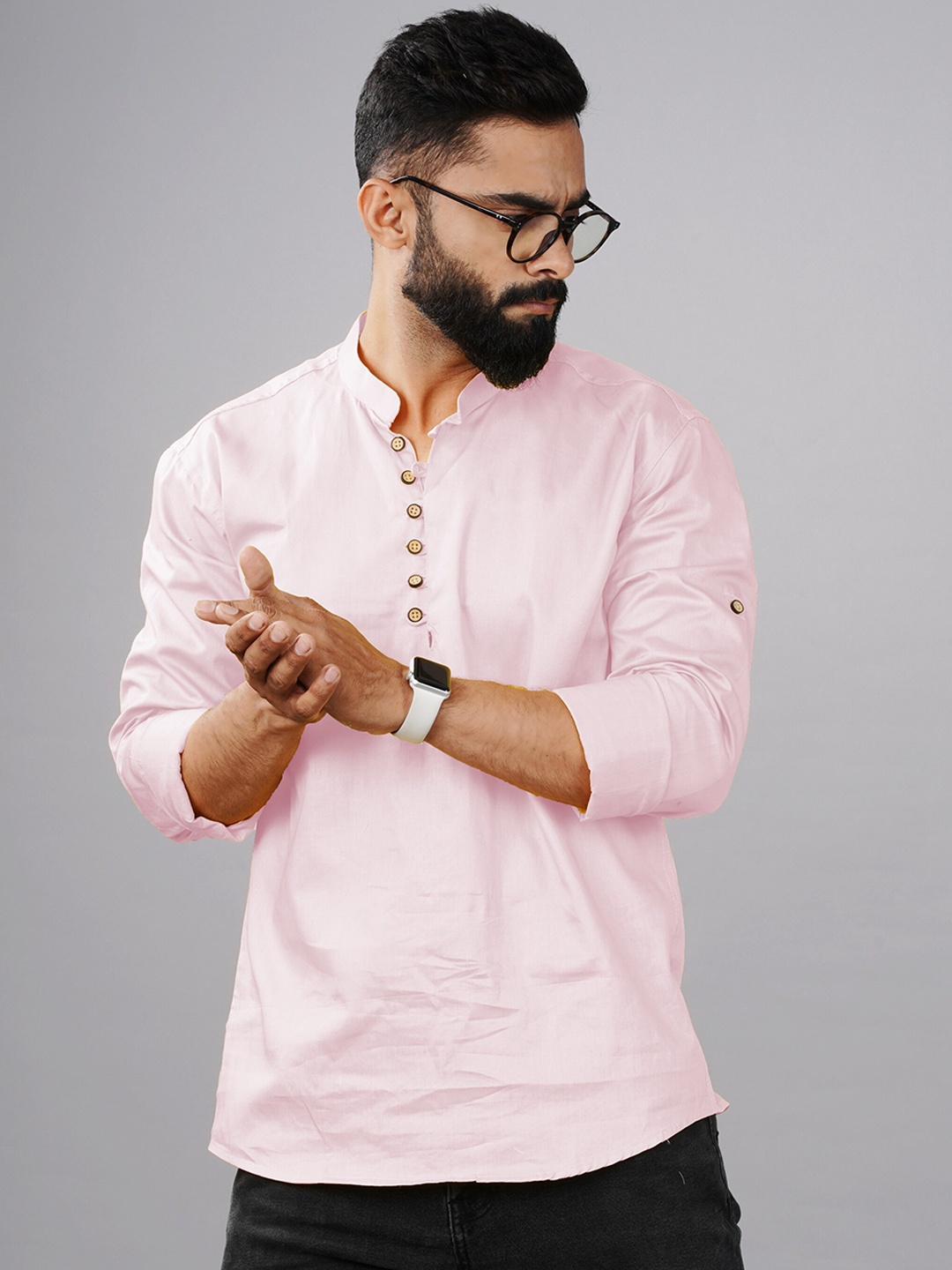 

Tap in Mandarin Collar Straight Short Kurta, Pink