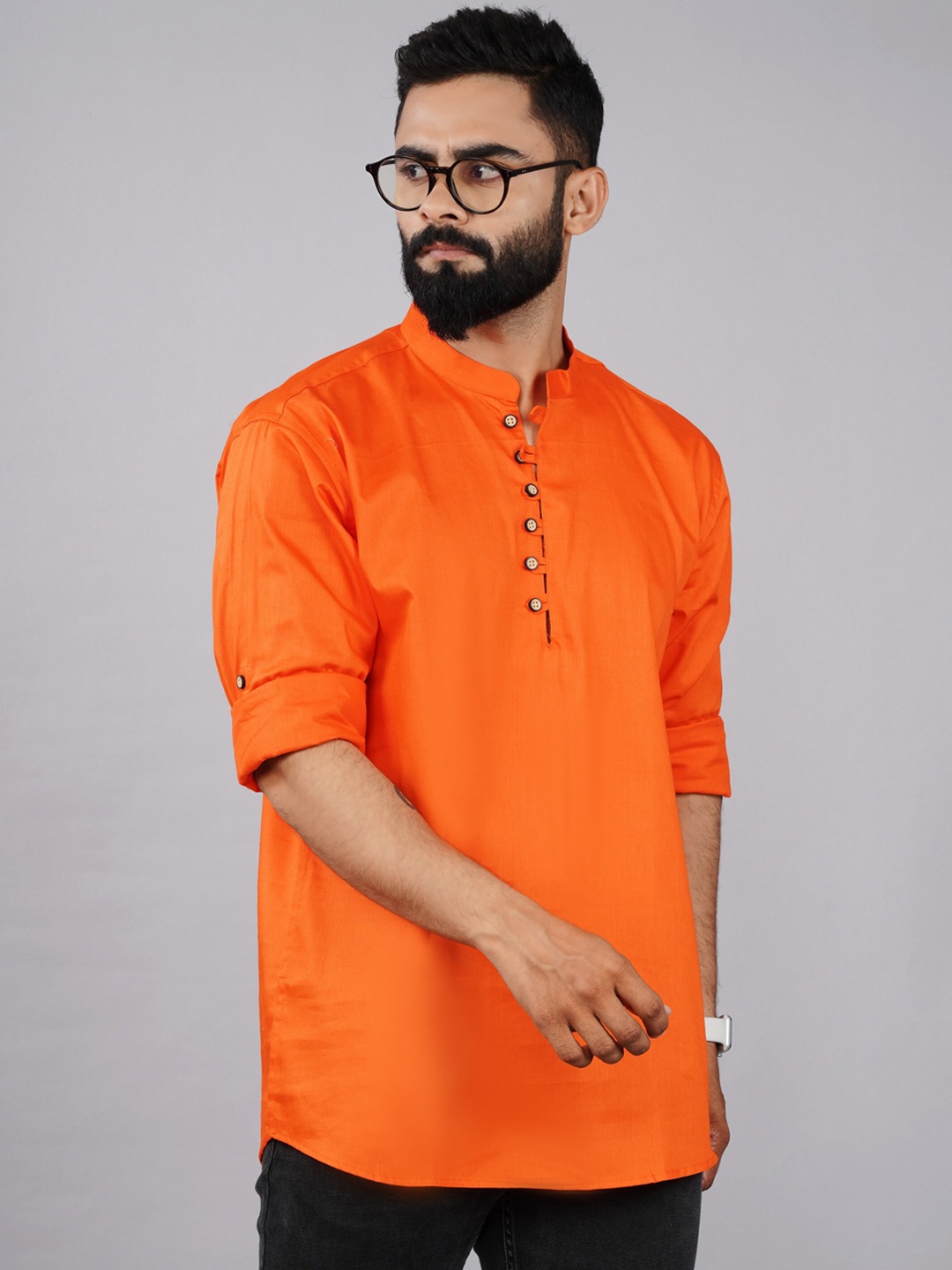 

Tap in Mandarin Collar A-Line Kurta, Orange