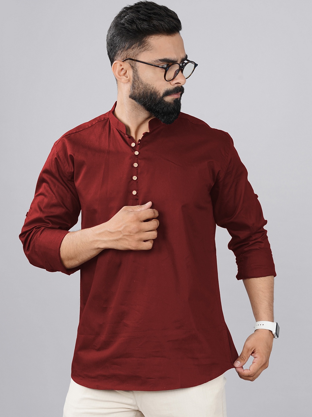 

Tap in Mandarin Collar Straight Short Kurta, Maroon