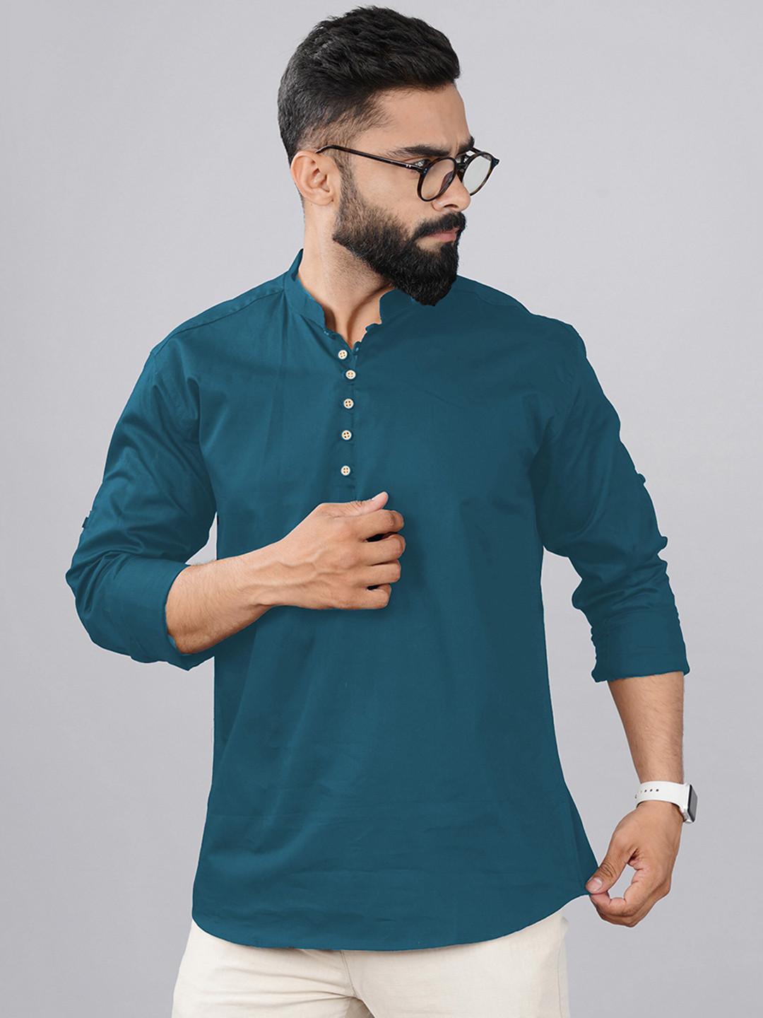 

Tap in Mandarin Collar Straight Short Kurta, Teal