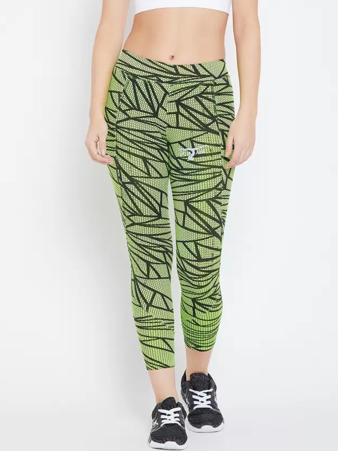 

Bitterlime Women Printed Ankle-Length Gym Tights, Lime green