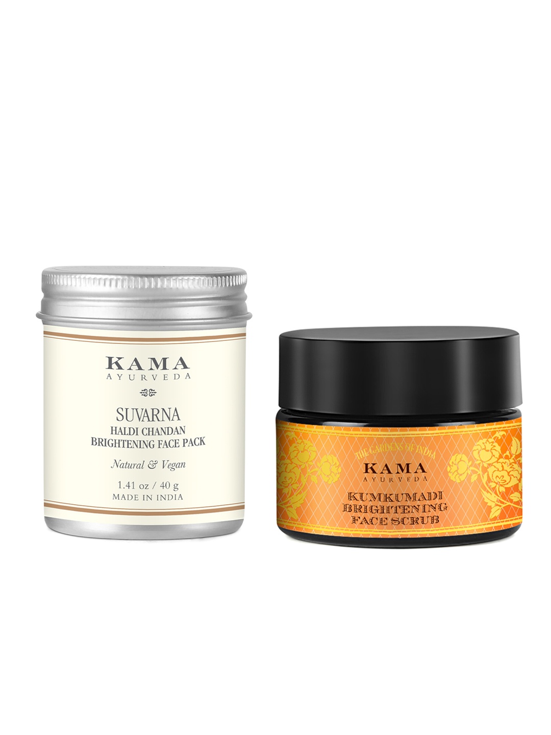 

KAMA AYURVEDA Set of Suvarna Haldi Chandan Face Pack 40 g + Kumkumadi Face Scrub 50 g, Yellow