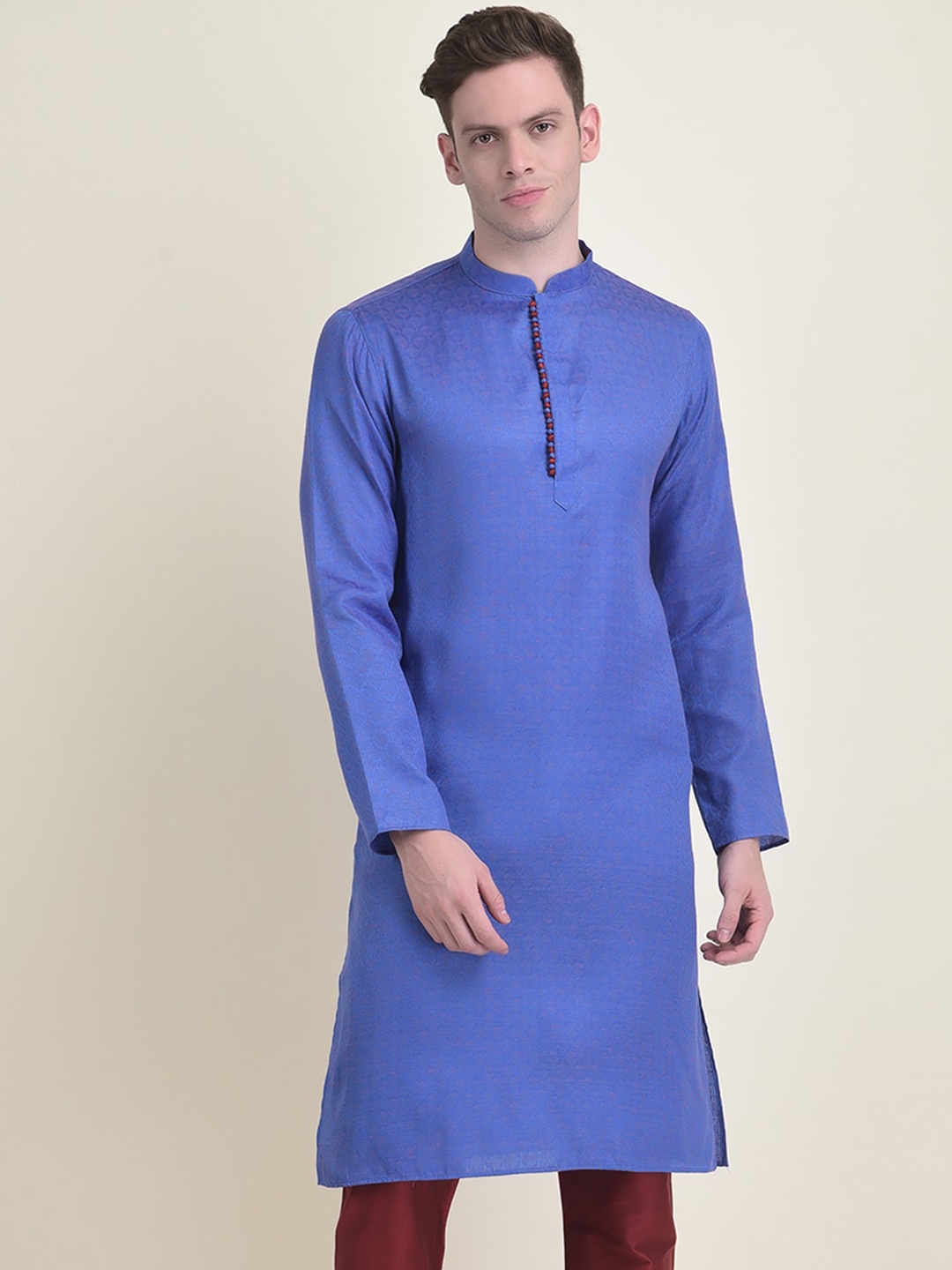 

DEYANN Woven Design Mandarin Collar Kurta, Blue