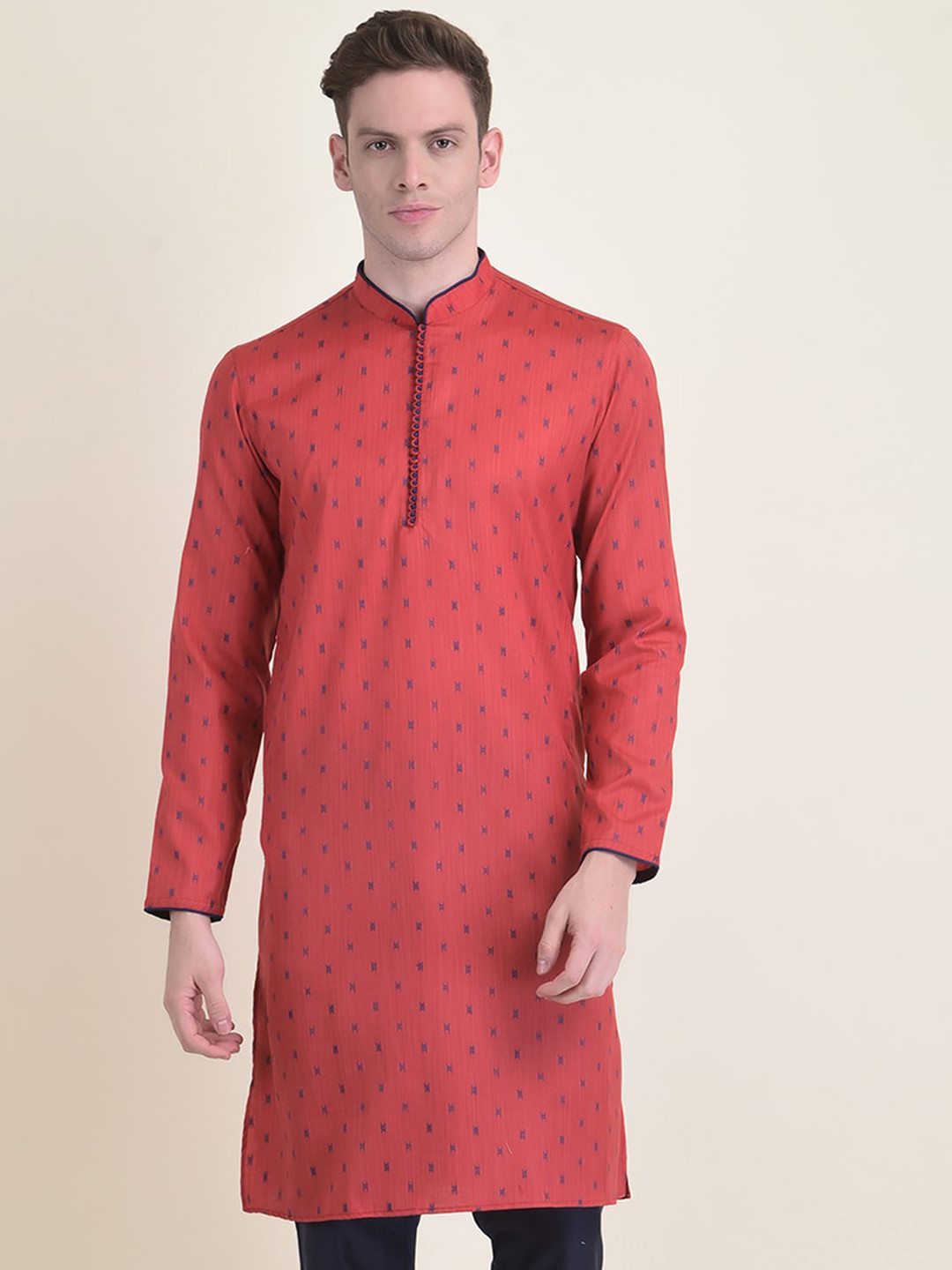 

DEYANN Ethnic Motifs Woven Design Jacquard Kurta, Red