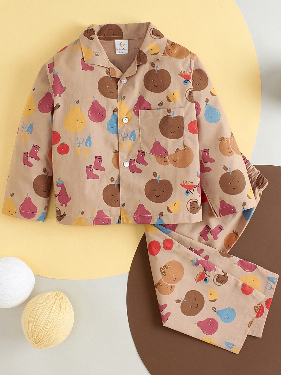 

Babywish Kids Comfort Fit Graphic Printed Pure Cotton Night Suit, Peach