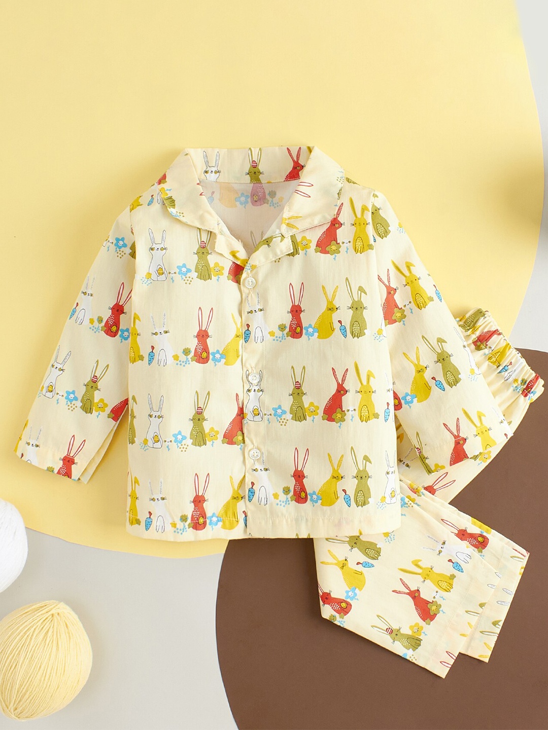 

Babywish Kids Comfort Fit Graphic Printed Pure Cotton Night Suit, Off white