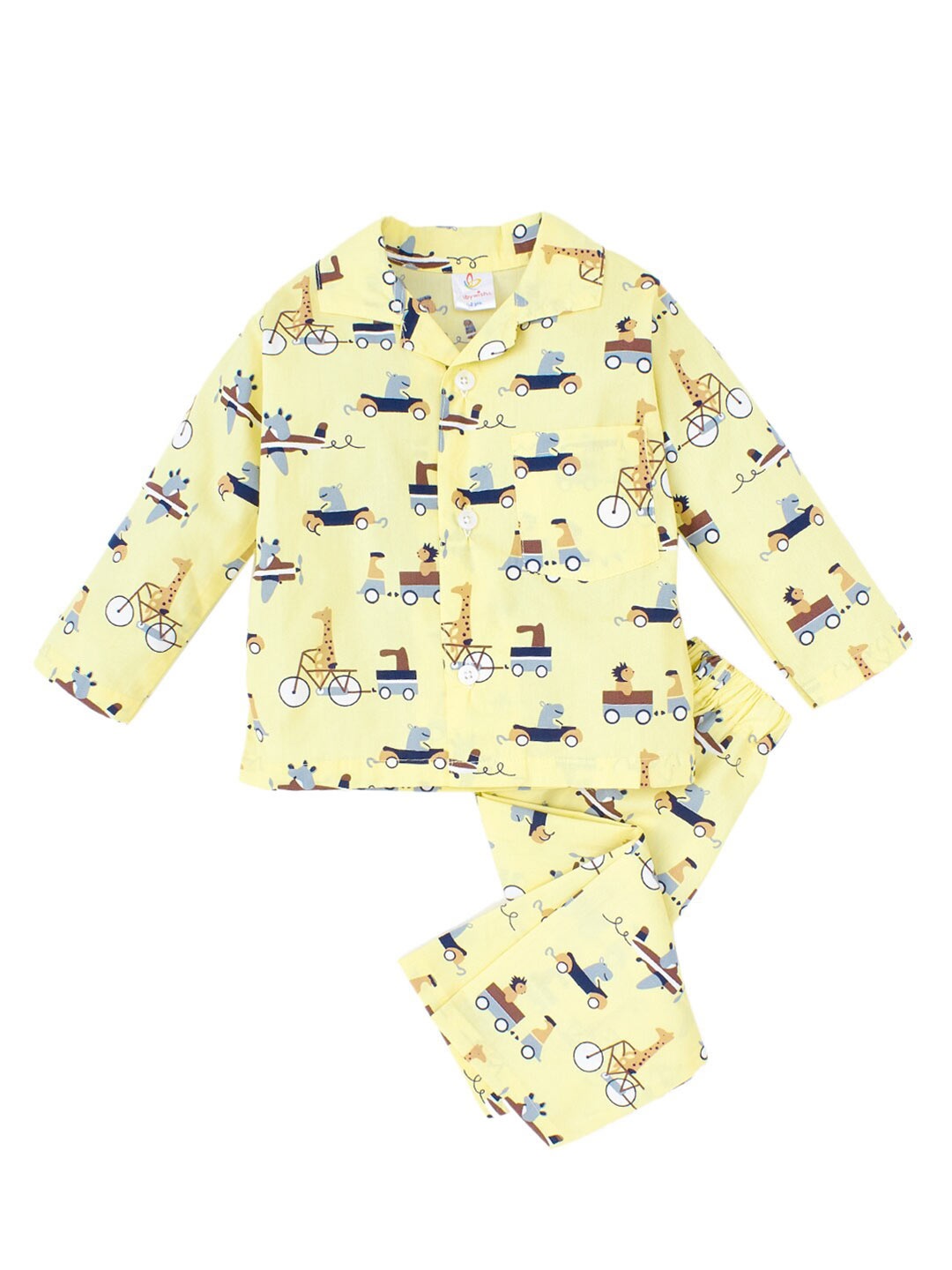 

Babywish Kids Comfort Fit Graphic Printed Pure Cotton Night Suit, Yellow