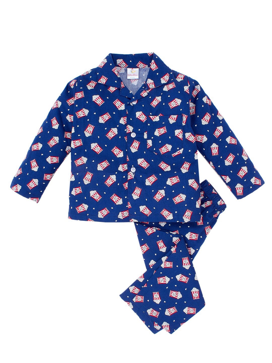 

Babywish Kids Comfort Fit Graphic Printed Pure Cotton Night Suit, Blue
