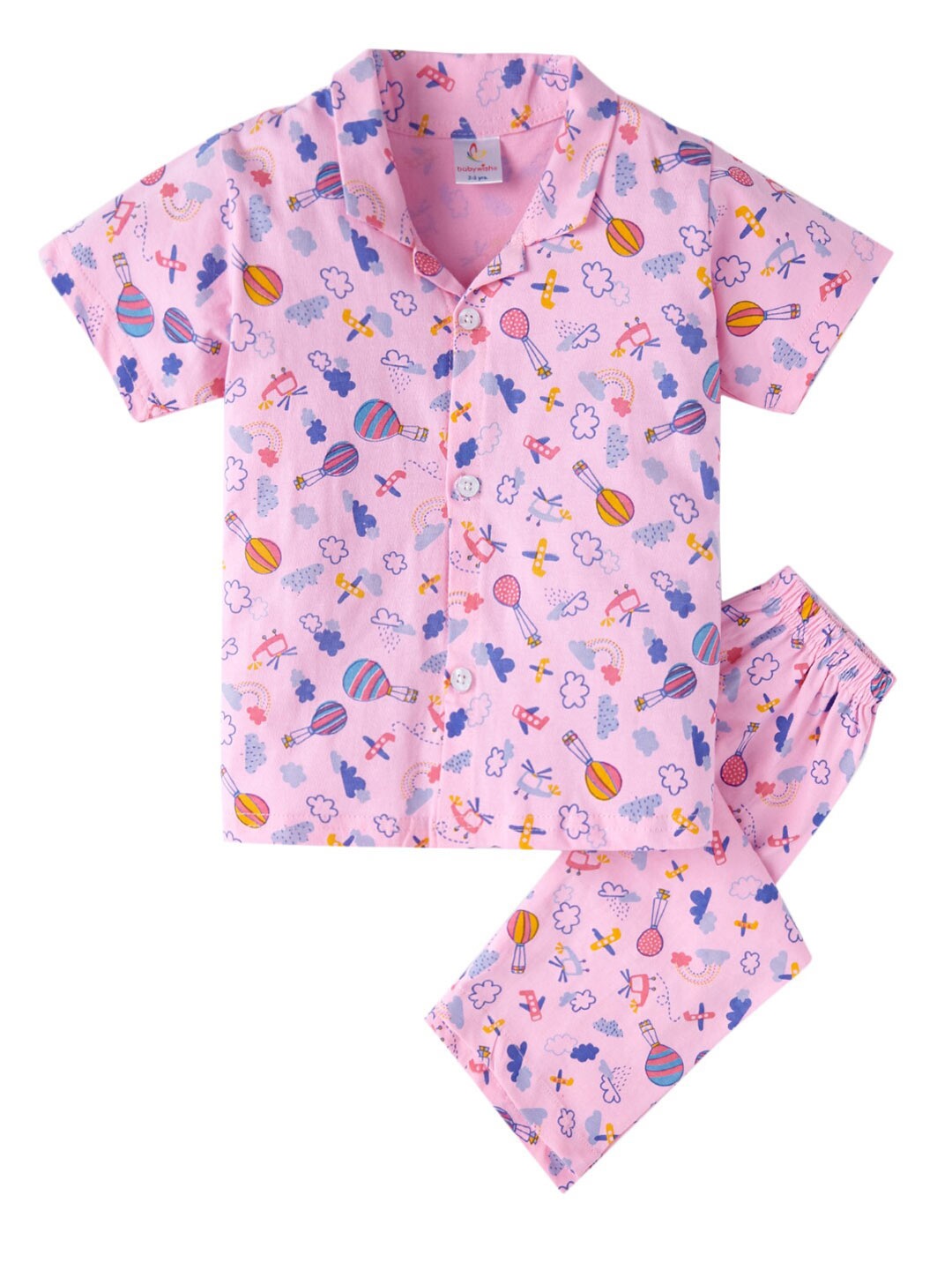 

Babywish Kids Comfort Fit Graphic Printed Pure Cotton Night Suit, Pink