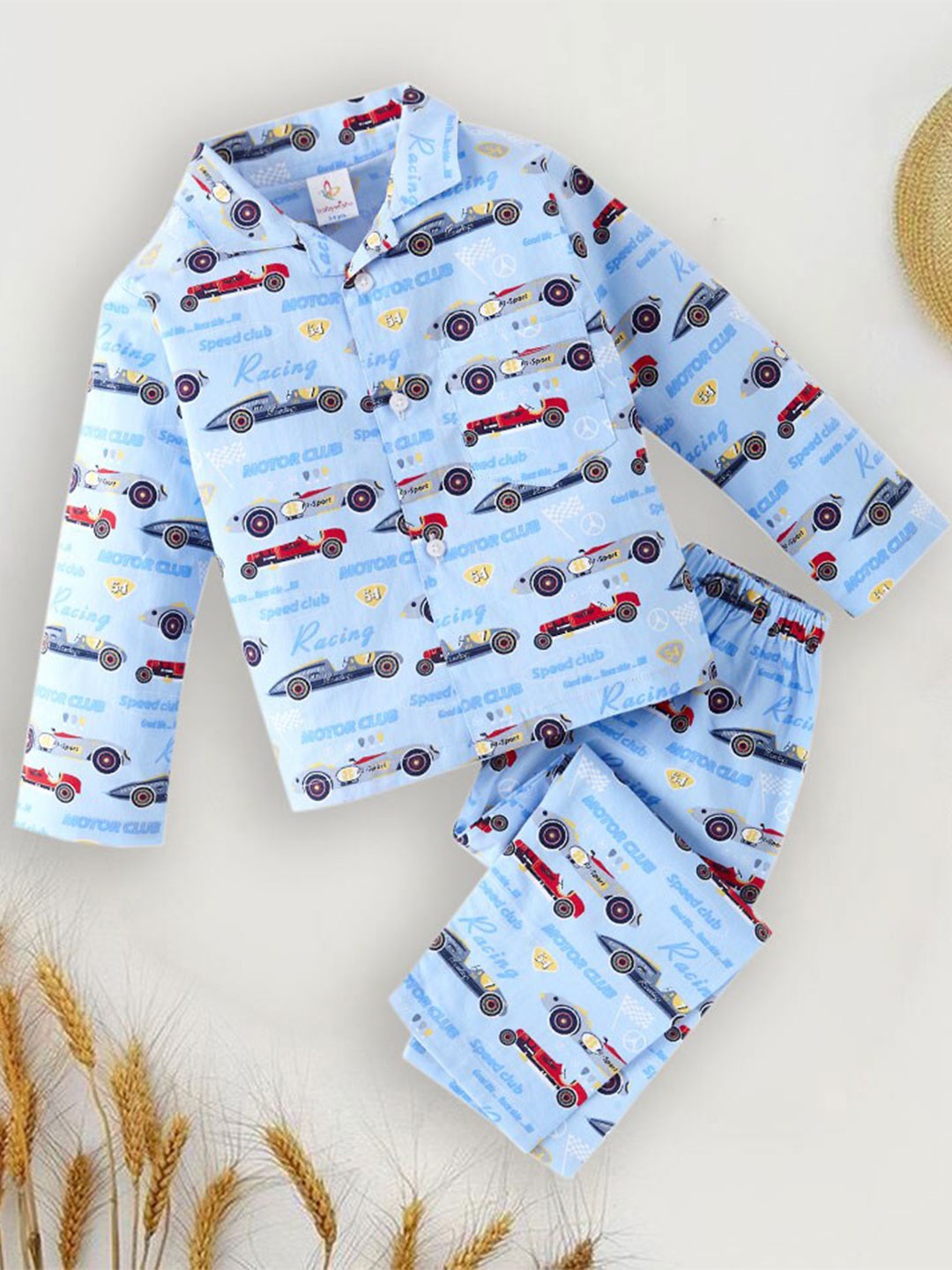 

Babywish Kids Comfort Fit Graphic Printed Pure Cotton Night Suit, Blue