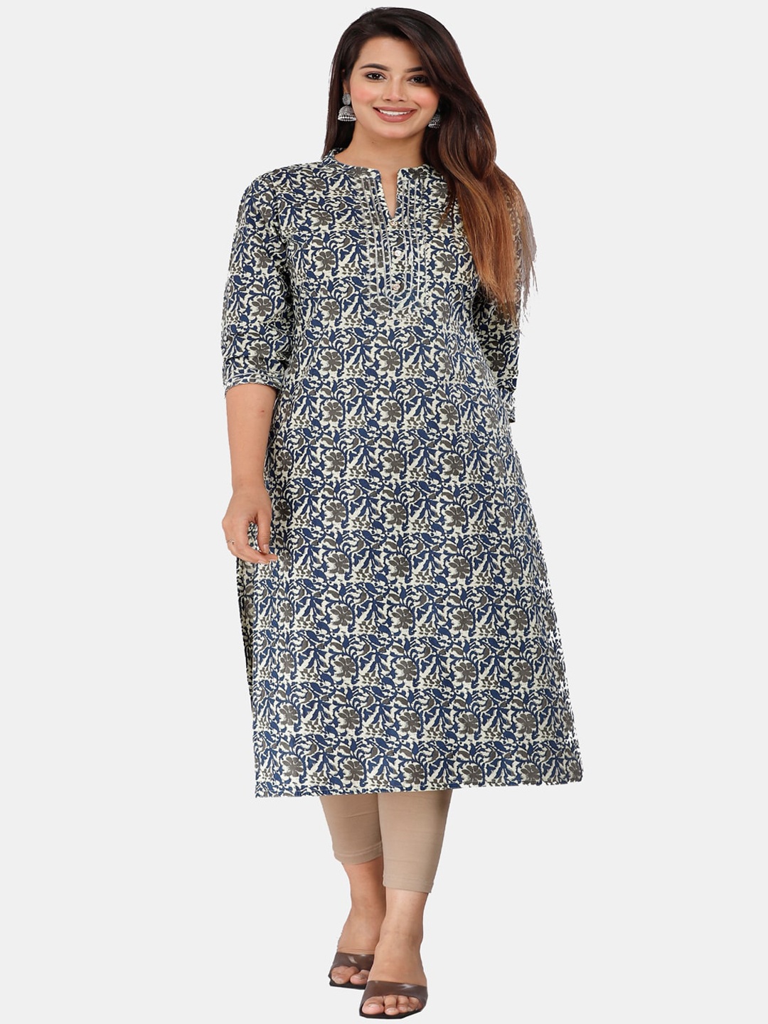 

HIGHLIGHT FASHION EXPORT Ethnic Motifs Printed Straight Kurta, Blue