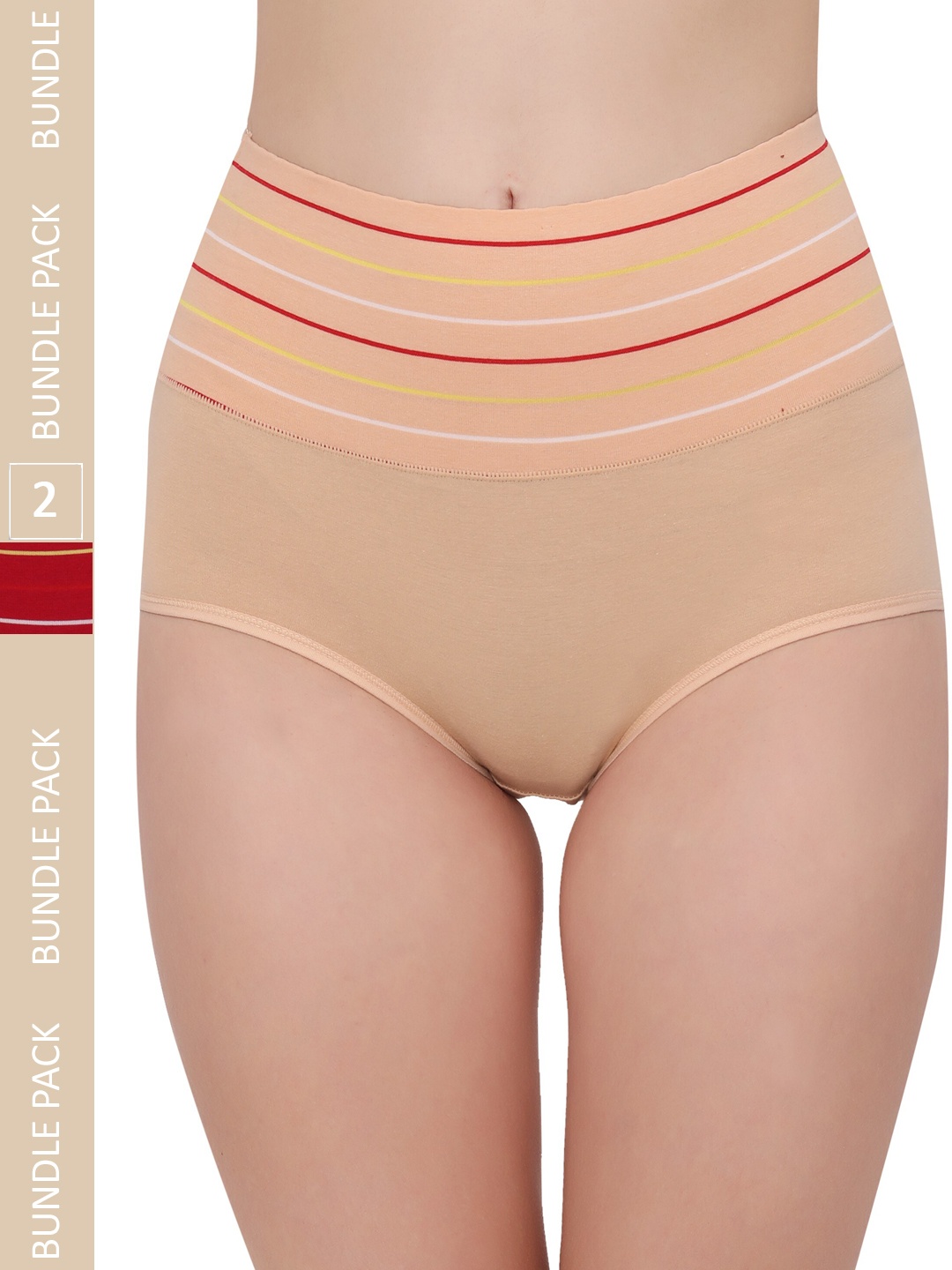 

PLUMBURY Women Pack Of 2 Striped Cotton Hipster Briefs PLPANTY11207622BG/MAROONM, Beige