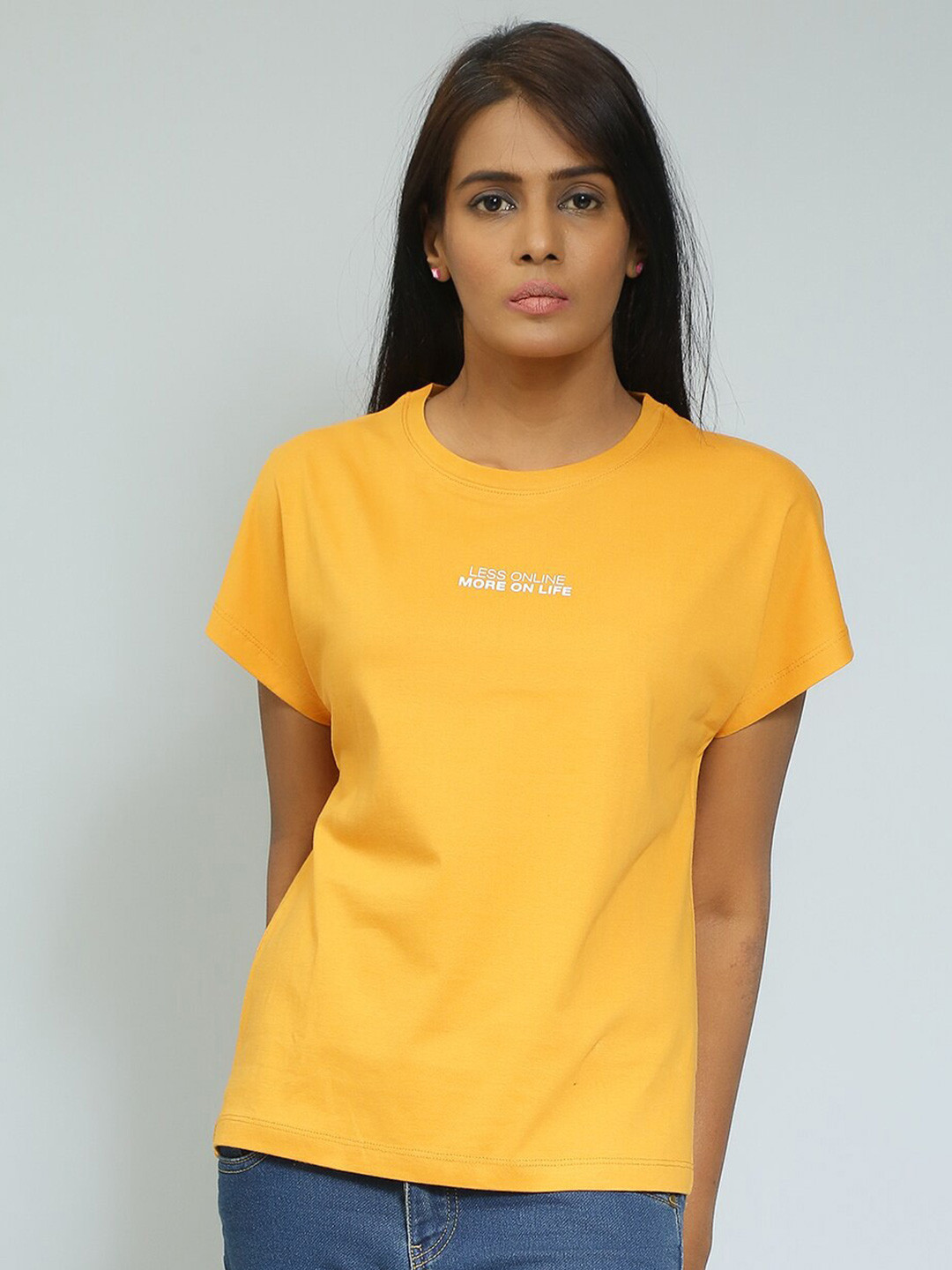 

Mast & Harbour Yellow Extended Sleeves Pure Cotton T-shirt