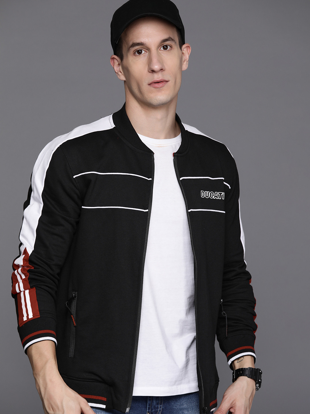 

Ducati Striped Front-Open Sweatshirt with Zip Pockets, Black