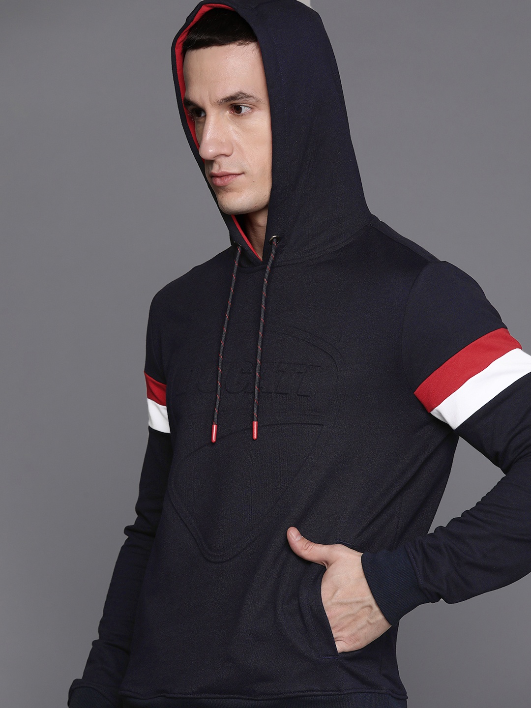 

Ducati Brand Logo Embossed Hooded Sweatshirt, Navy blue