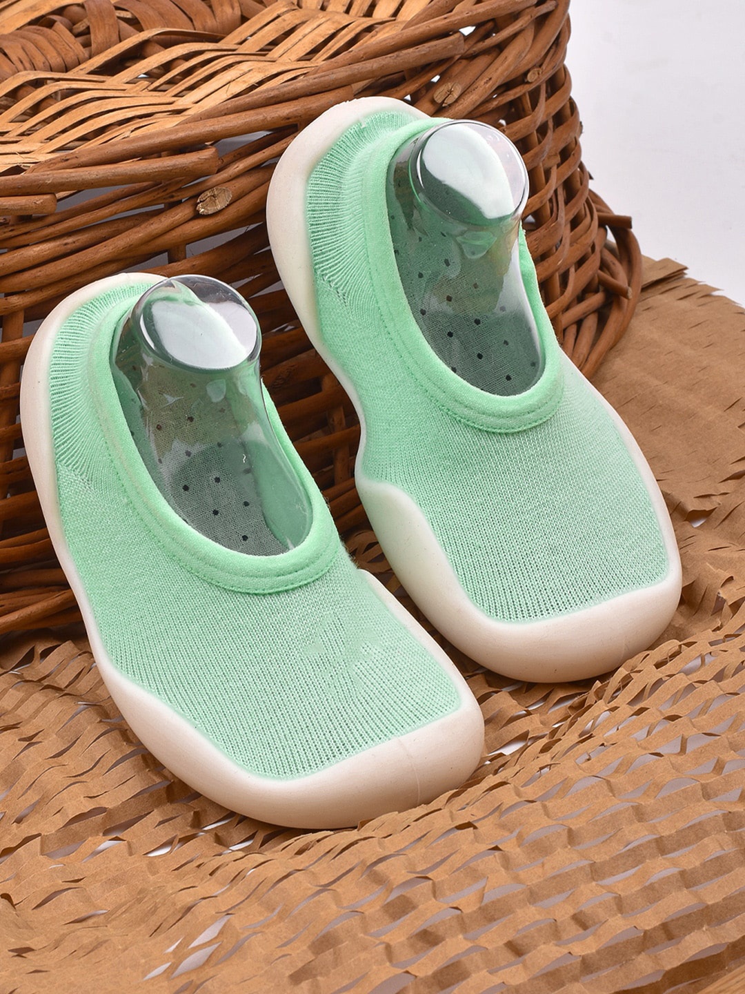 

FOOTPRINTS Infants Woven Design Anti-Slip Breathable Cotton Sock Slip-On Sneakers, Sea green