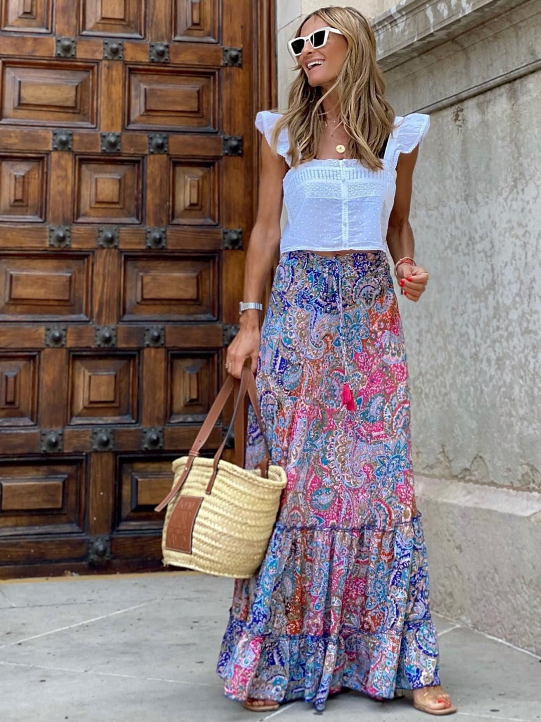

BoStreet Printed Tiered Skirt, Blue