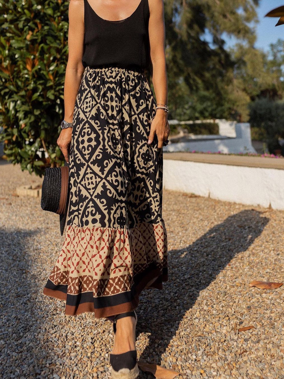 

StyleCast Printed A Line Maxi Skirts, Black