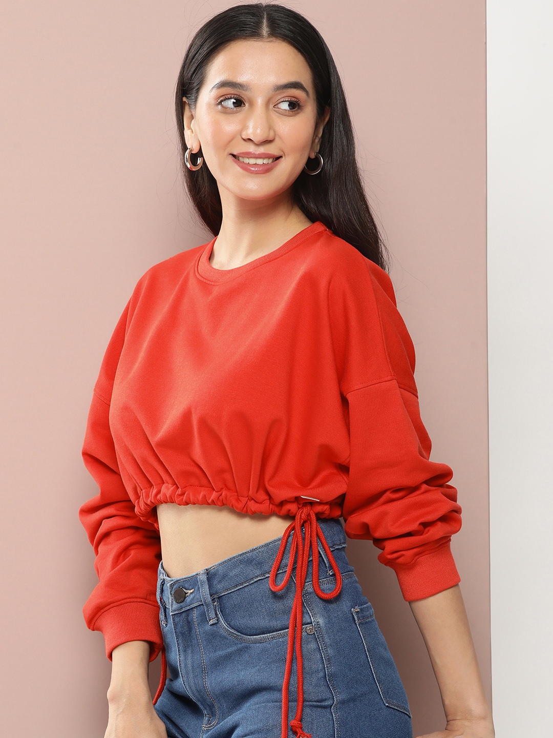 

Harvard Pure Cotton Round Neck Crop Sweatshirt, Red