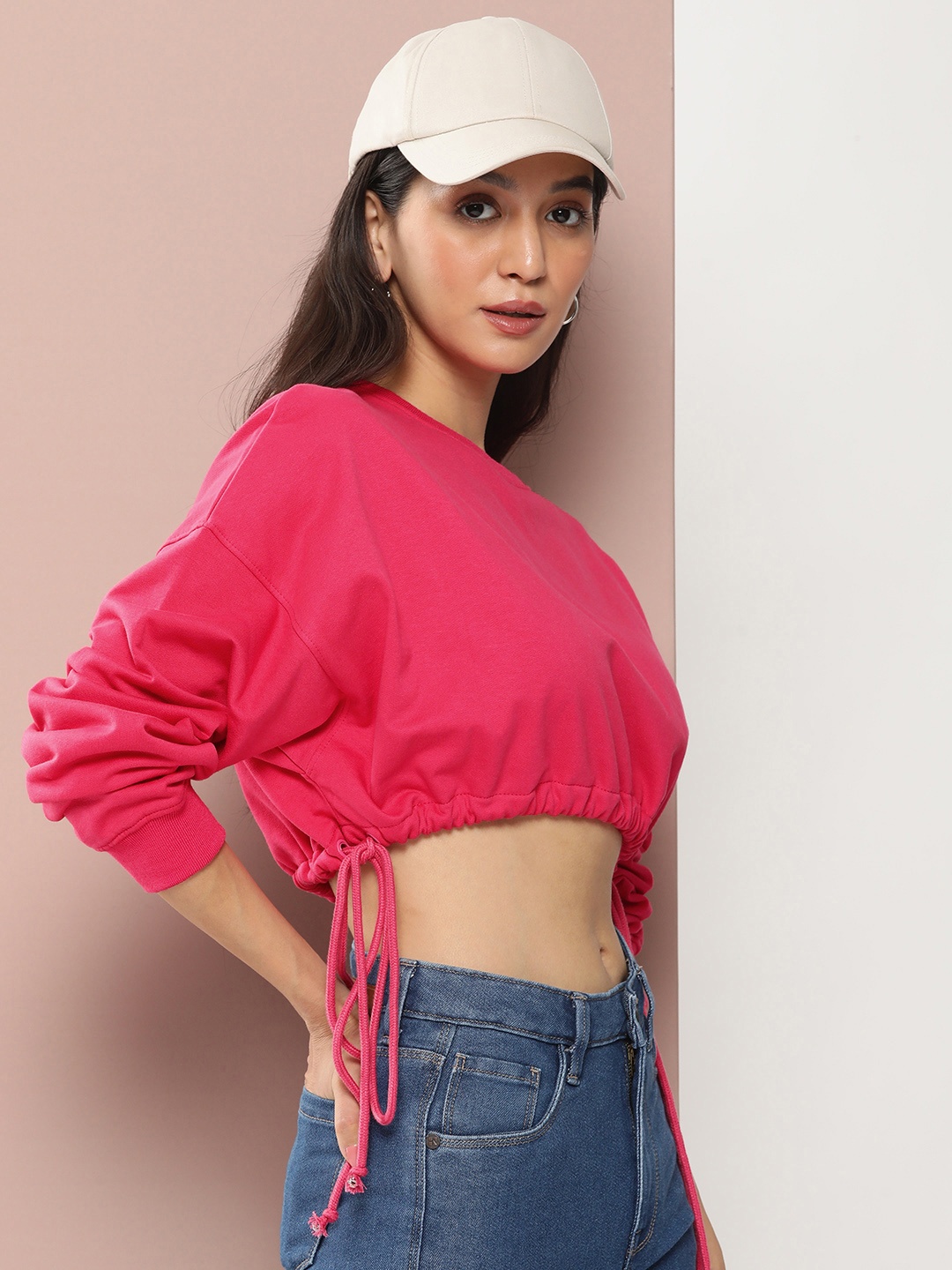 

Harvard Pure Cotton Round Neck Crop Sweatshirt, Fuchsia
