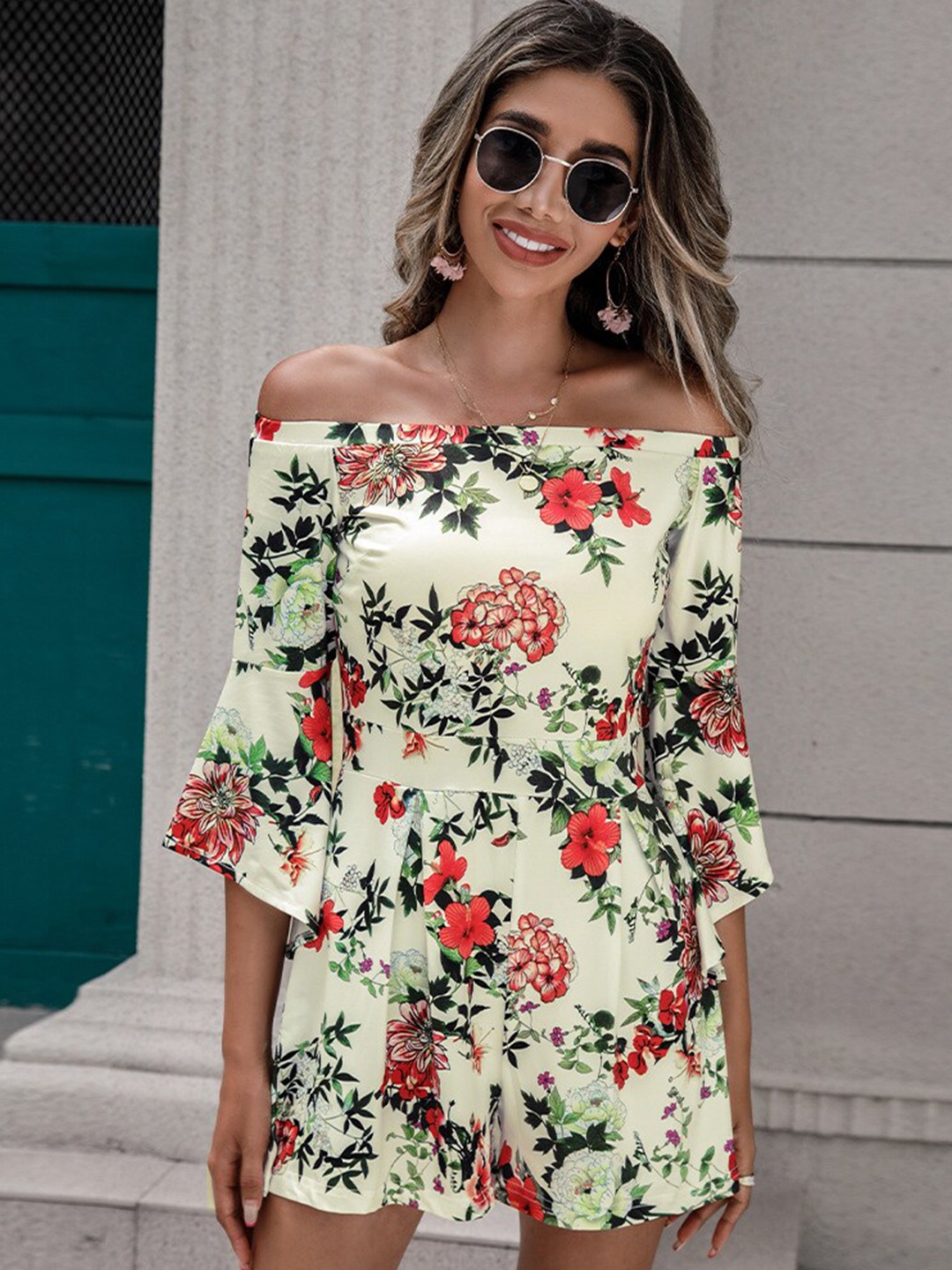 

StyleCast White & Red Off-Shoulder Printed Playsuit