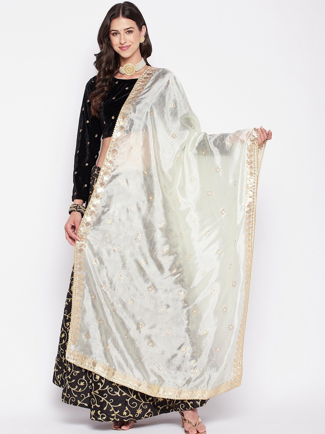 

Clora Creation Embroidered Dupatta with Gotta Patti, Off white