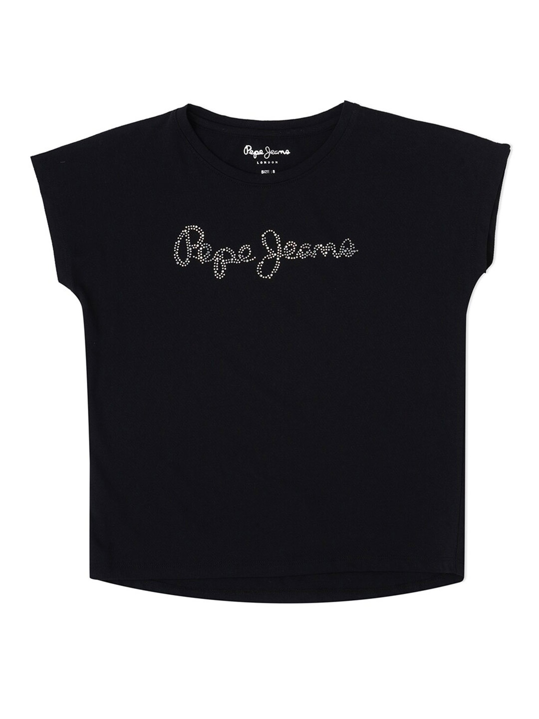 

Pepe Jeans Girls Typography Embellished Extended Sleeves Pure Cotton T-shirt, Black