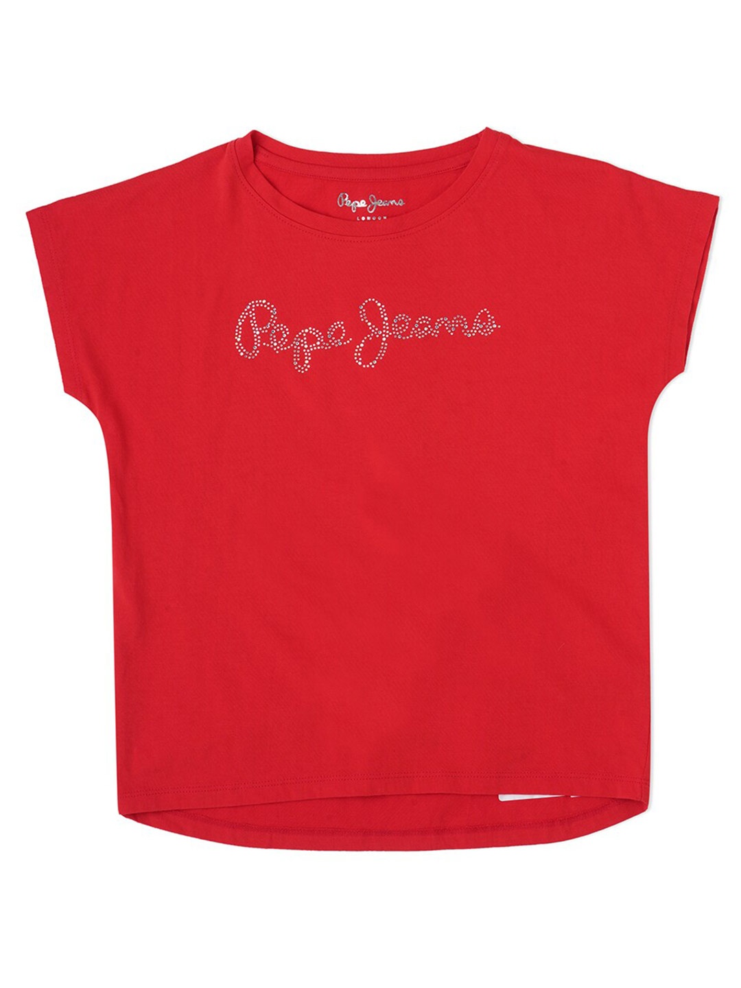 

Pepe Jeans Girls Typography Embellished Extended Sleeves Pure Cotton T-shirt, Red