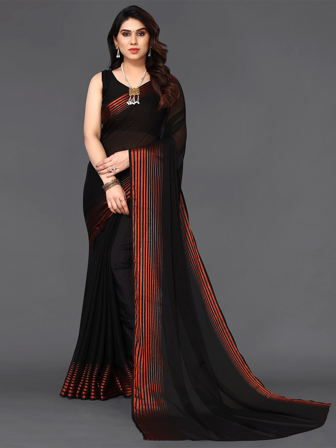 

SIRIL Poly Chiffon Saree, Black
